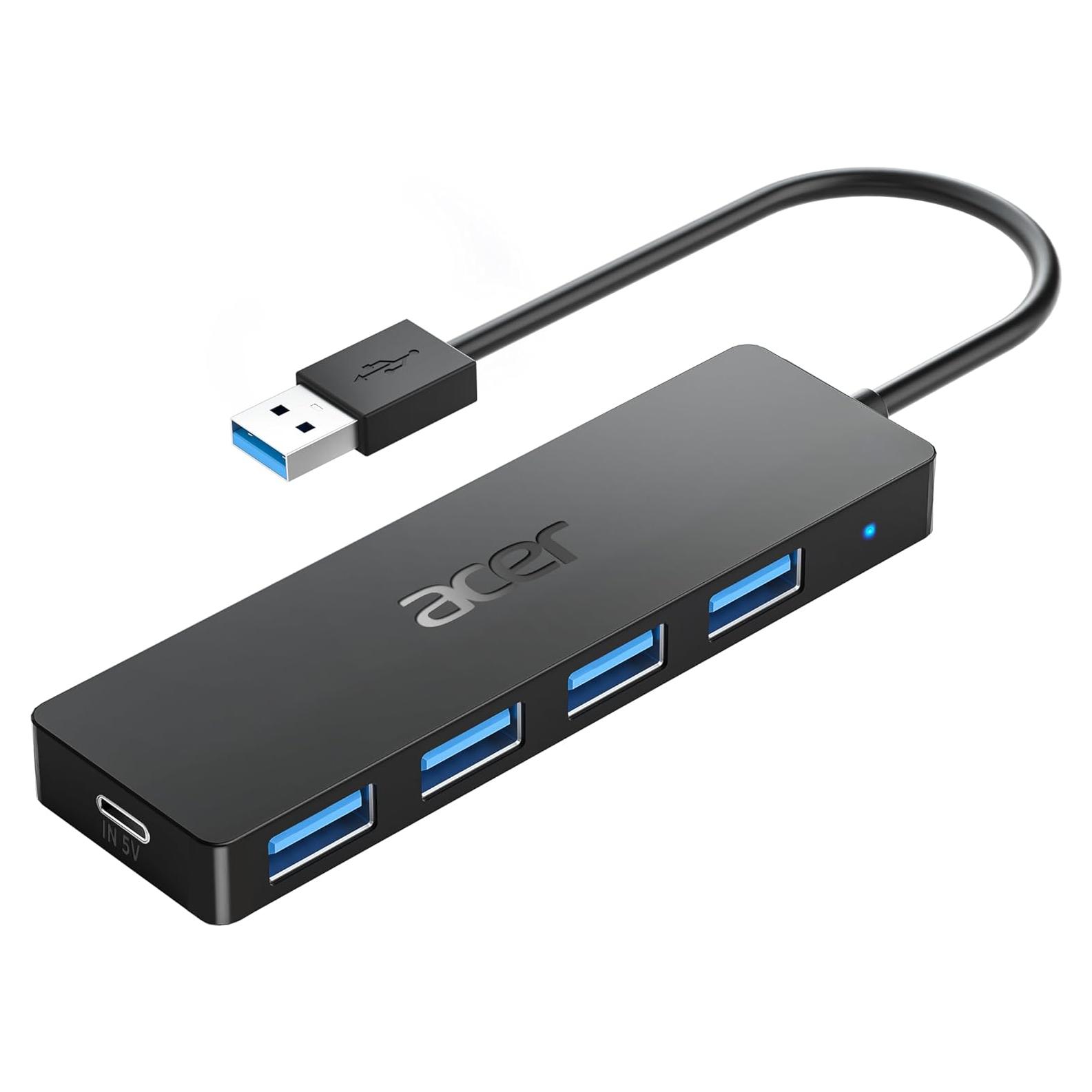 Hub USB Acer 4 Puertos 3.0 con Alimentación Tipo C 0.18m