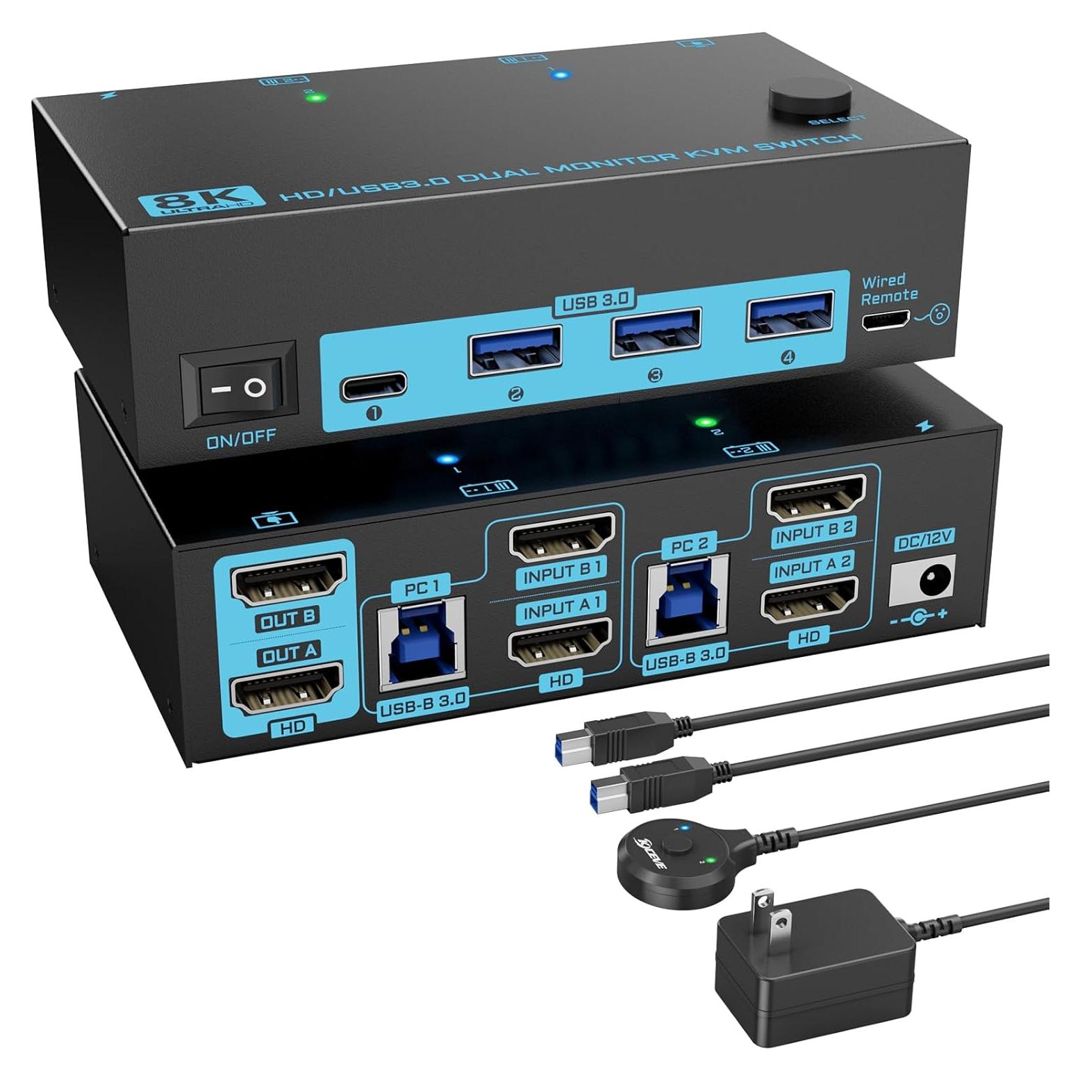 Conmutador KVM HDMI 2.1 DXchip001 8K 2 Monitores 2 PCs