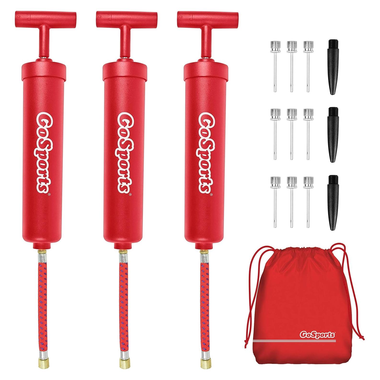Bomba de Inflación GoSports 3 Pack con Agujas y Bolsa Roja
