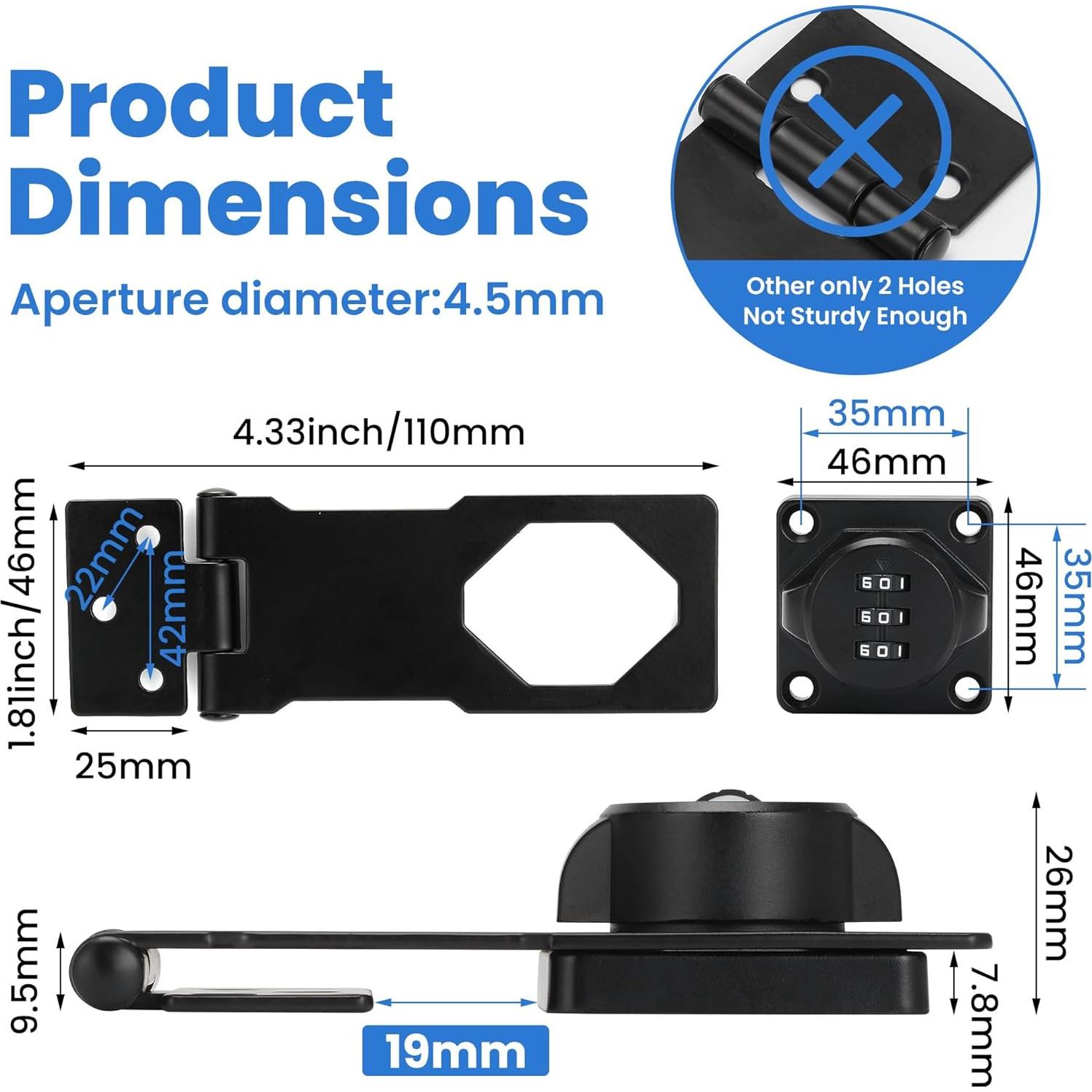 Cerradura de gabinete TOKCKYBL sin llave 3 dígitos 11.43 cm negra