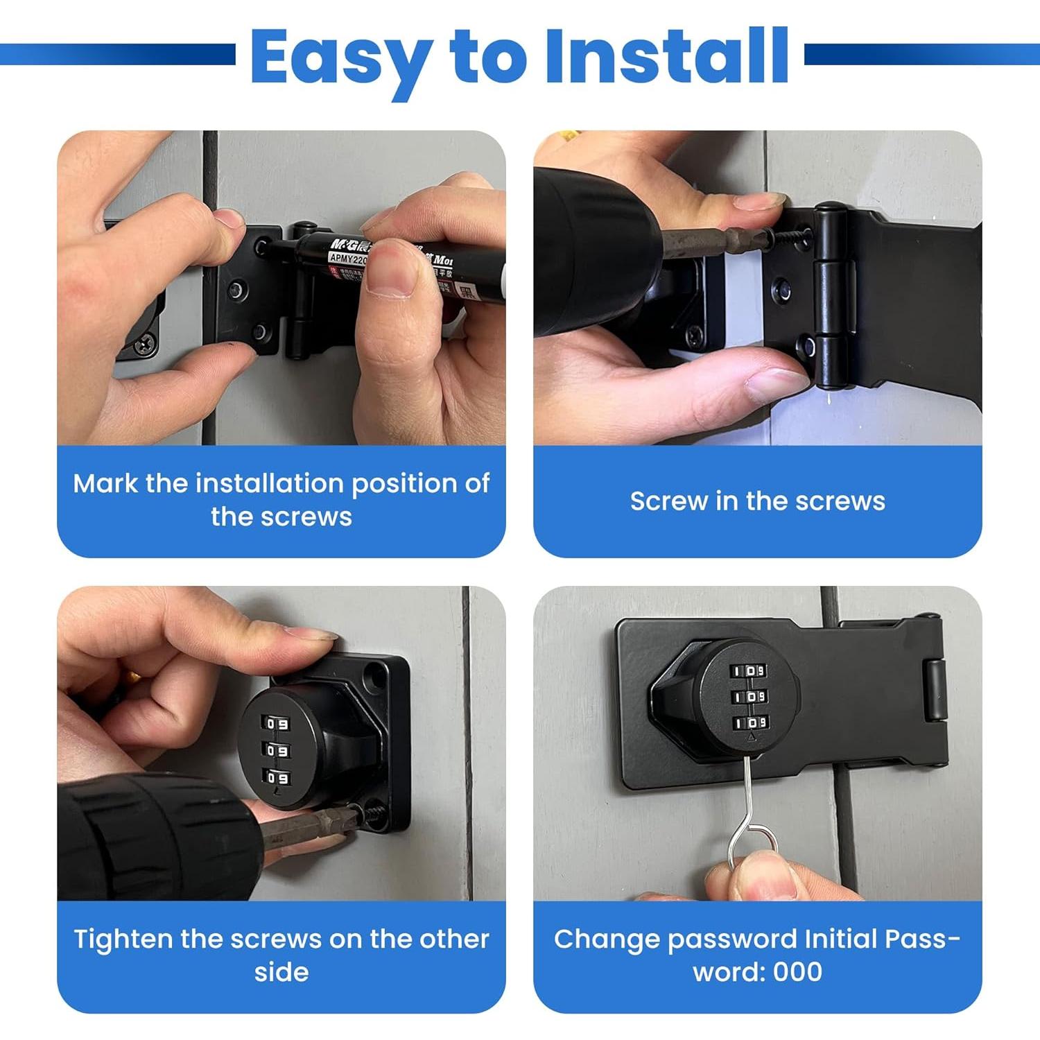 Cerradura de gabinete TOKCKYBL sin llave 3 dígitos 11.43 cm negra