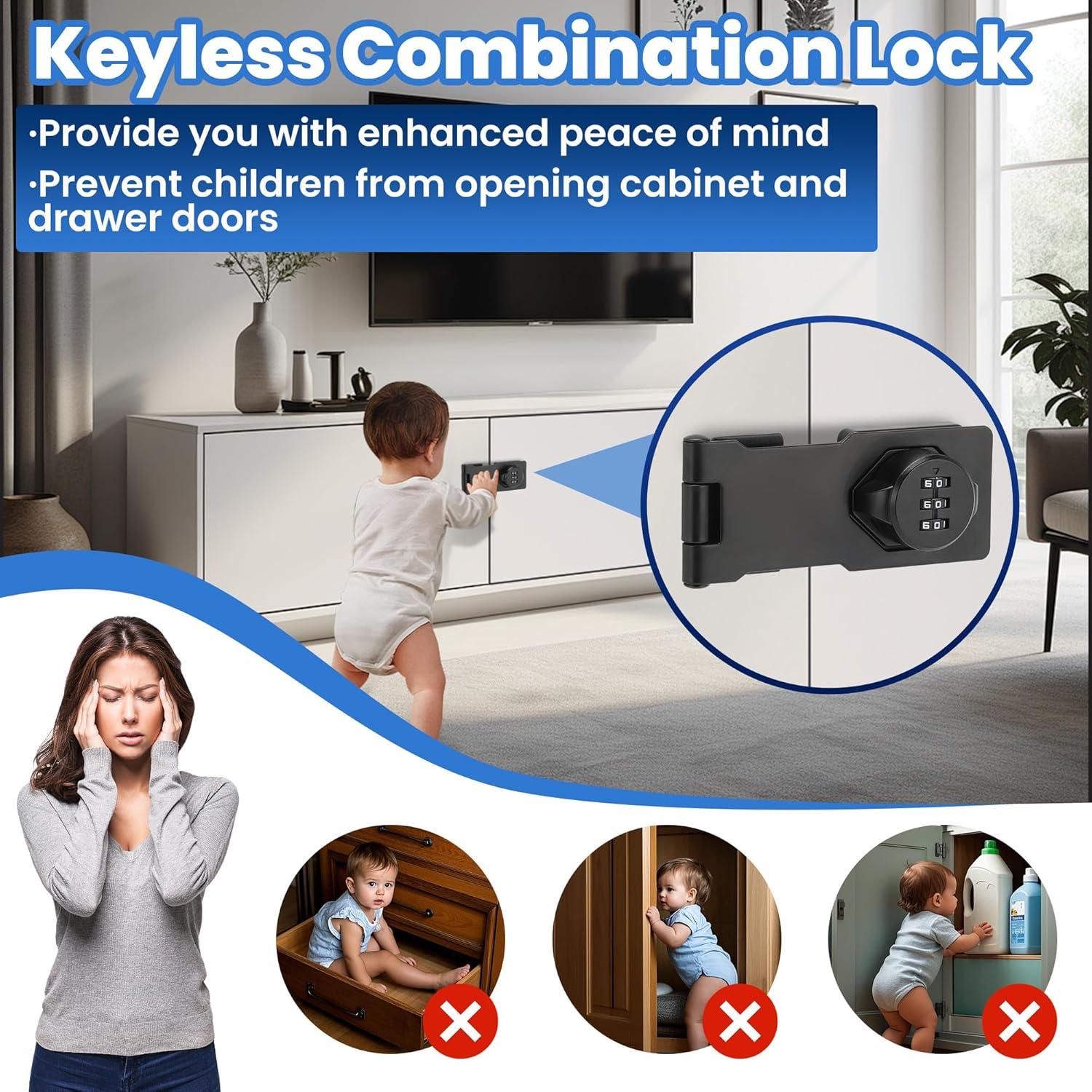 Cerradura de gabinete TOKCKYBL sin llave 3 dígitos 11.43 cm negra