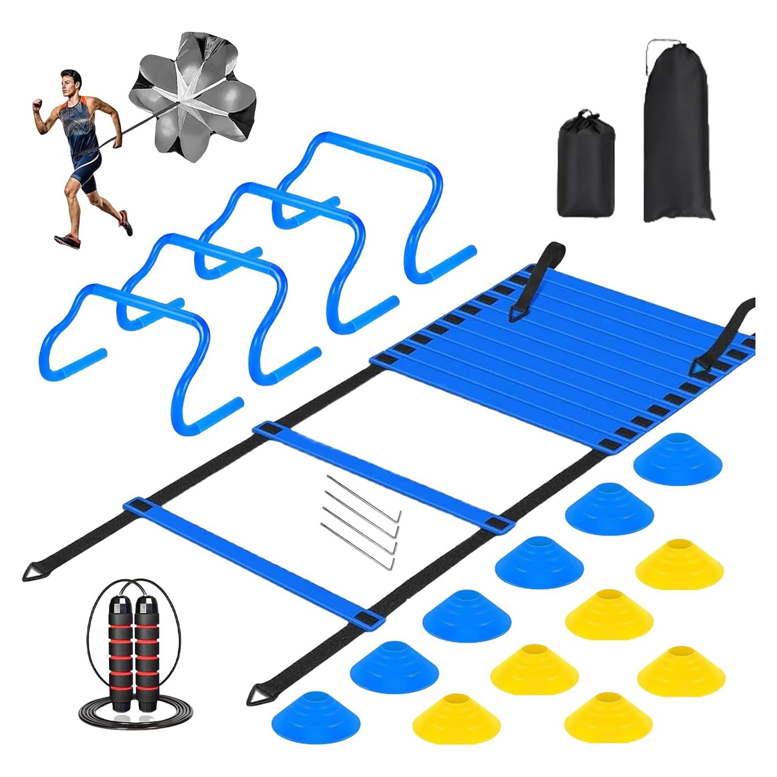 Kit de Entrenamiento de Fútbol AOPUETRX - Escalera 6.1m, 12 Conos, 4 Vallas