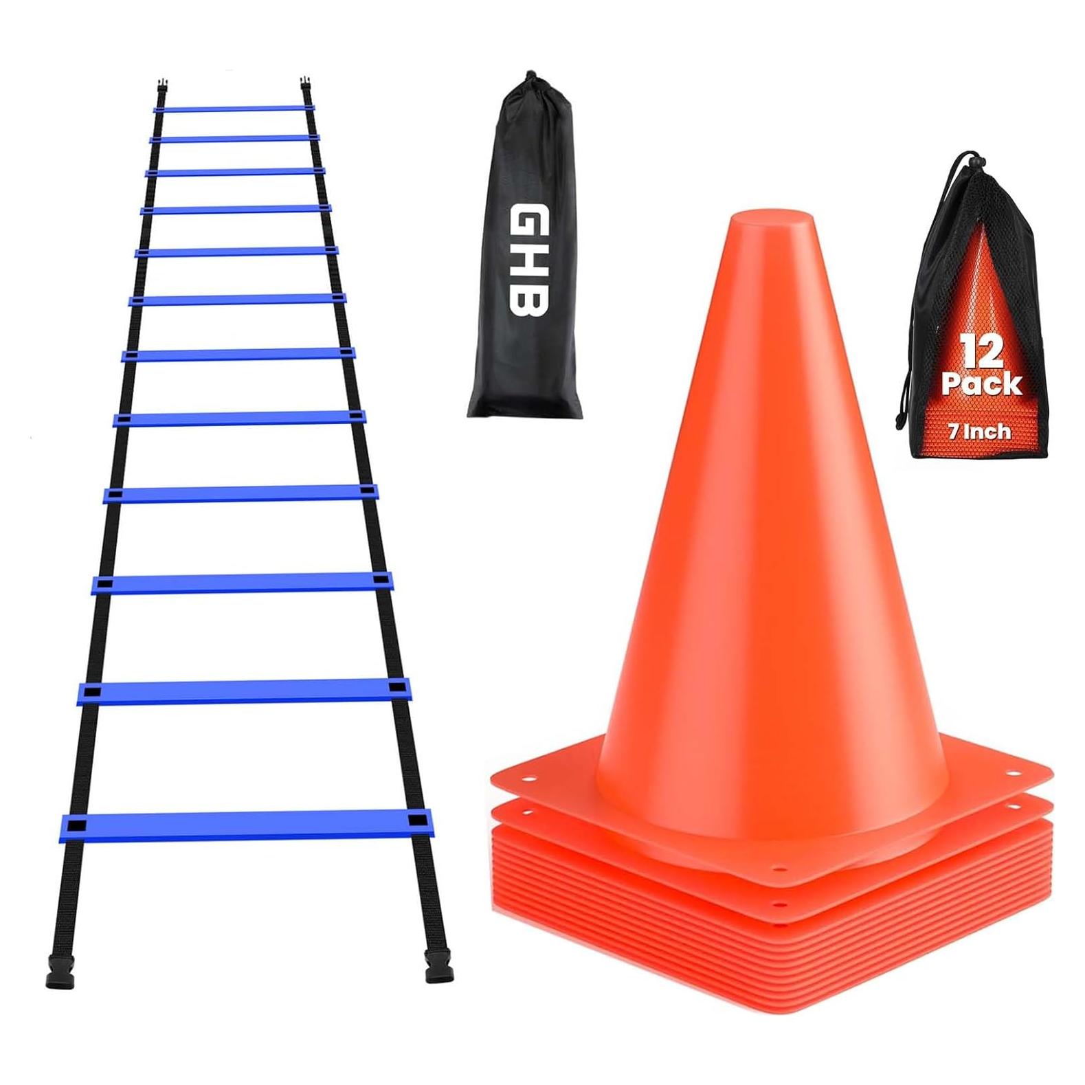 Escalera de Agilidad GHB 6 Metros 12 Peldaños + 12 Conos de Fútbol