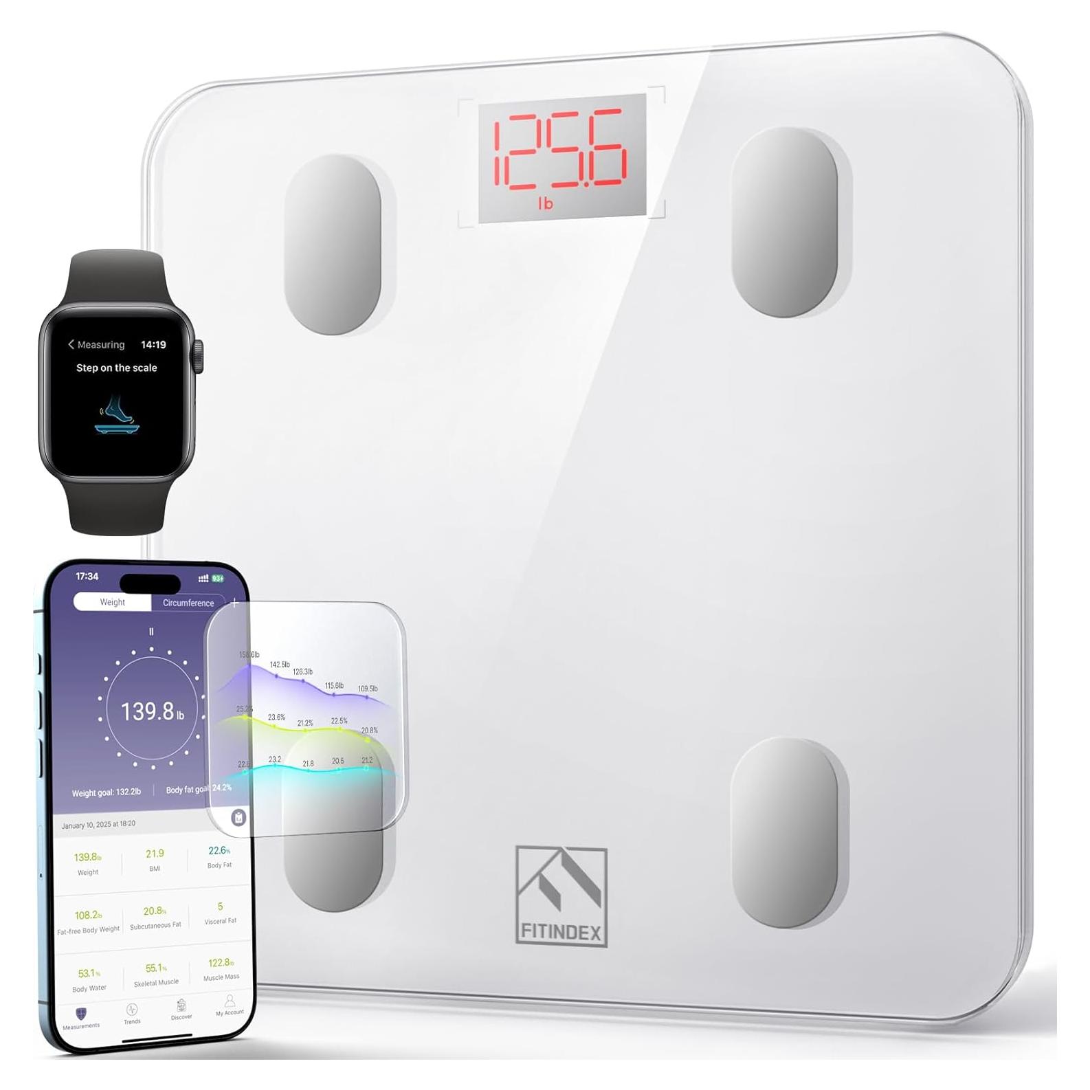 Báscula Inteligente FITINDEX 180kg Bluetooth con IMC y Grasa