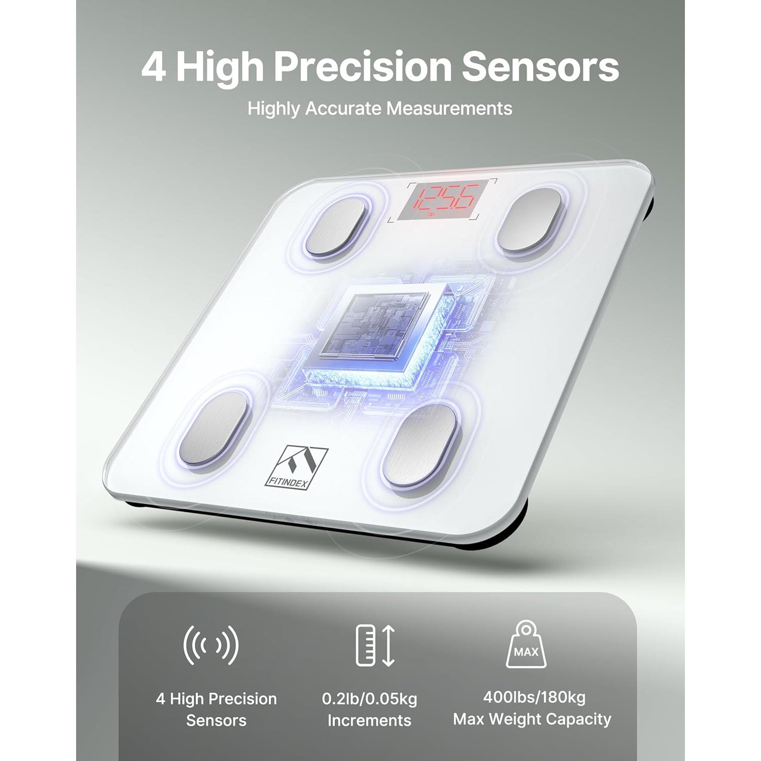 Báscula Inteligente FITINDEX 180kg Bluetooth con IMC y Grasa