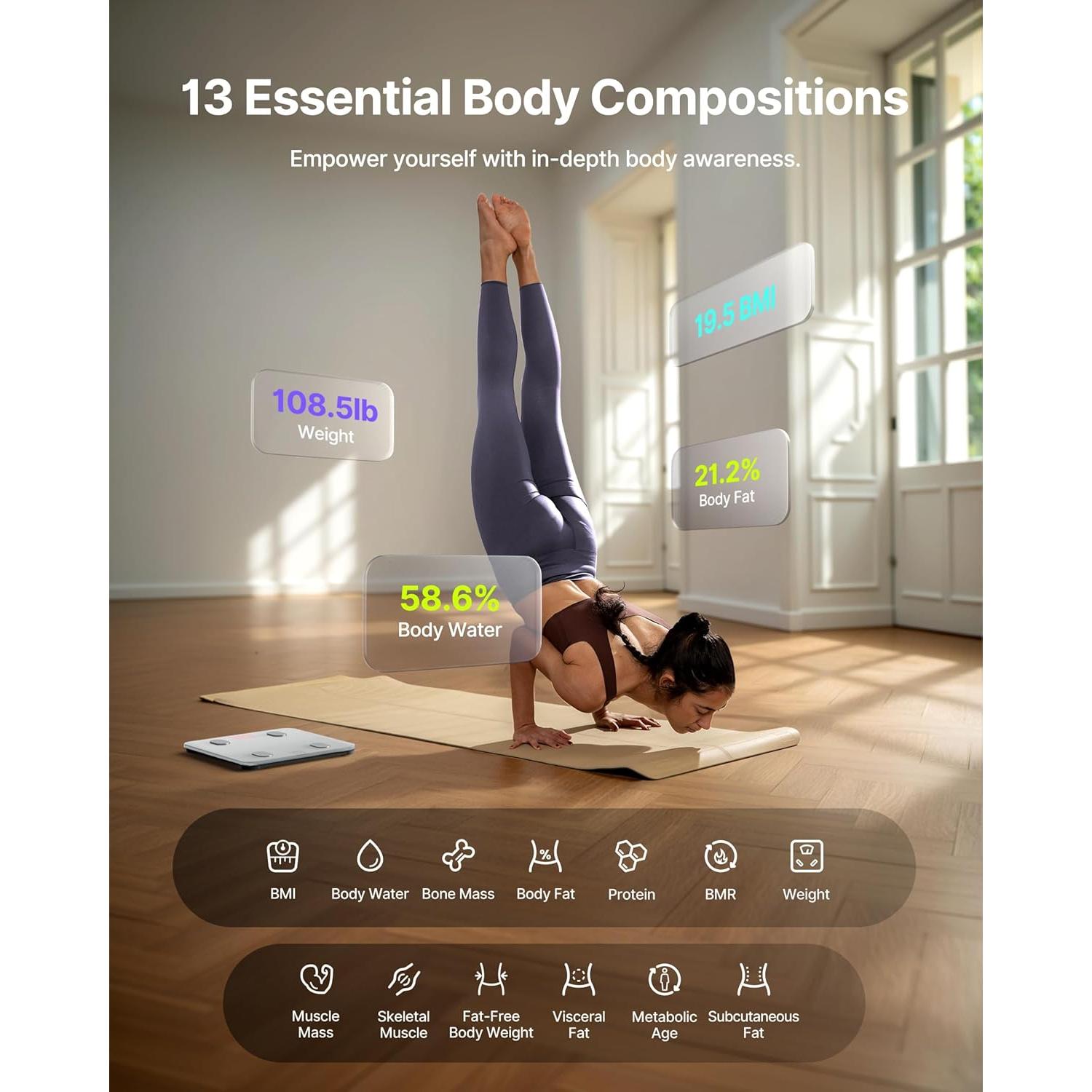 Báscula Inteligente FITINDEX 180kg Bluetooth con IMC y Grasa