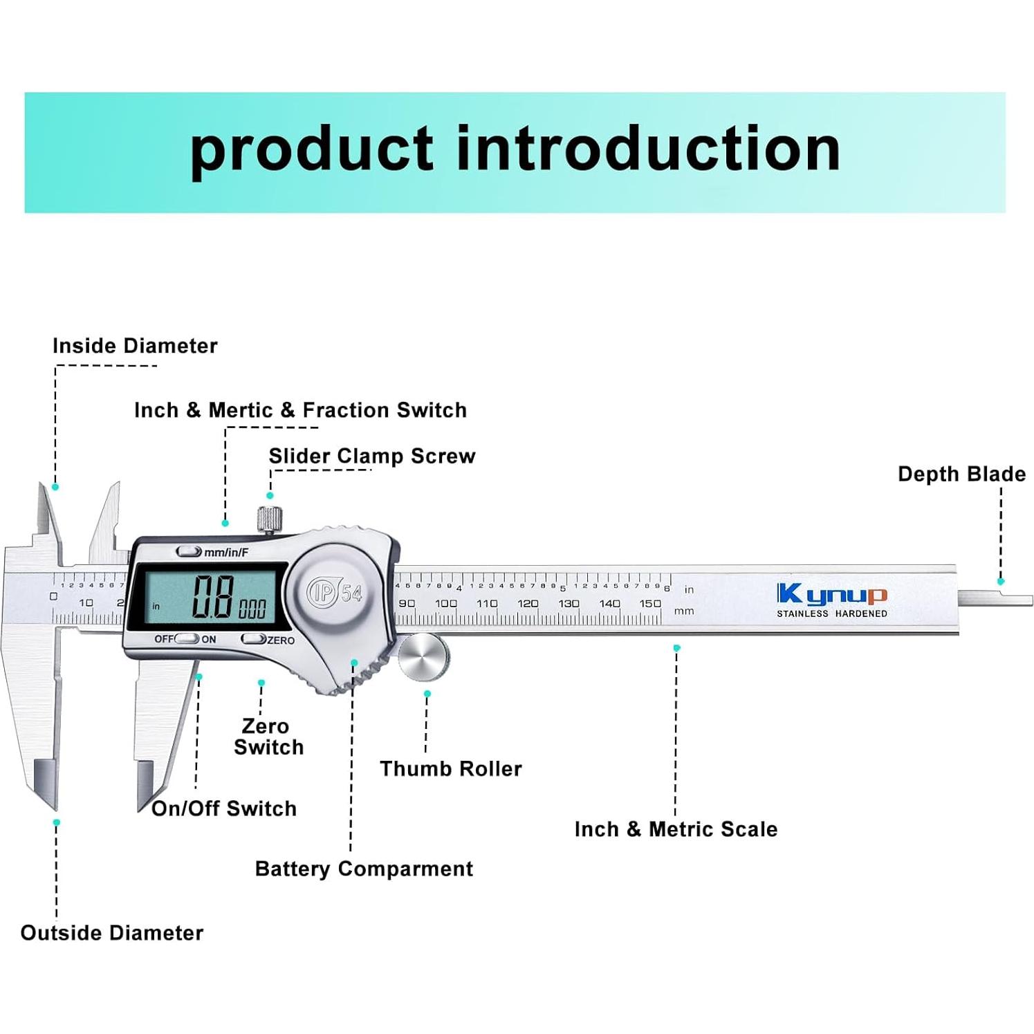 Calibrador Digital Kynup 150mm Acero Inoxidable IP54