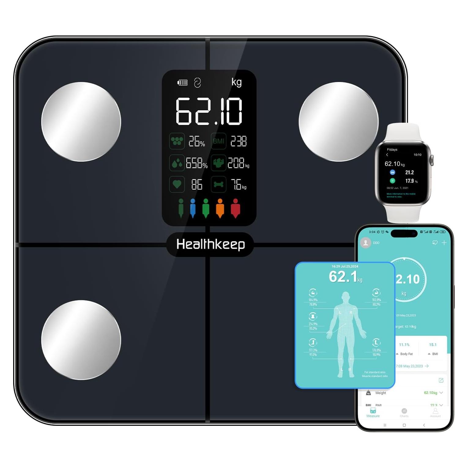 Escala de grasa corporal digital Healthkeep FG2016LB 15 métricas