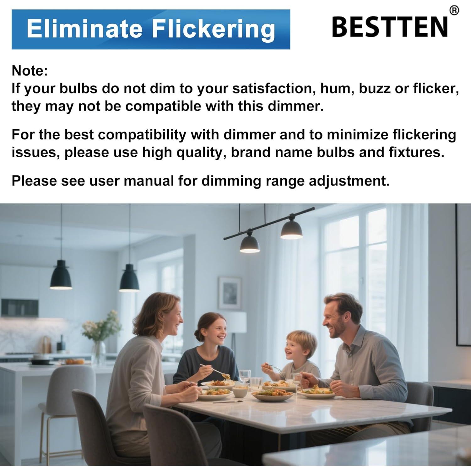 Interruptor Regulador BESTTEN 3 Paquetes 300W LED CFL Blanco