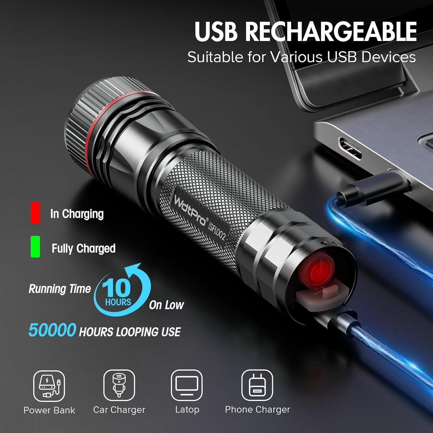 Linterna Recargable WdtPro SFL002 LED 10H Gris Compacta