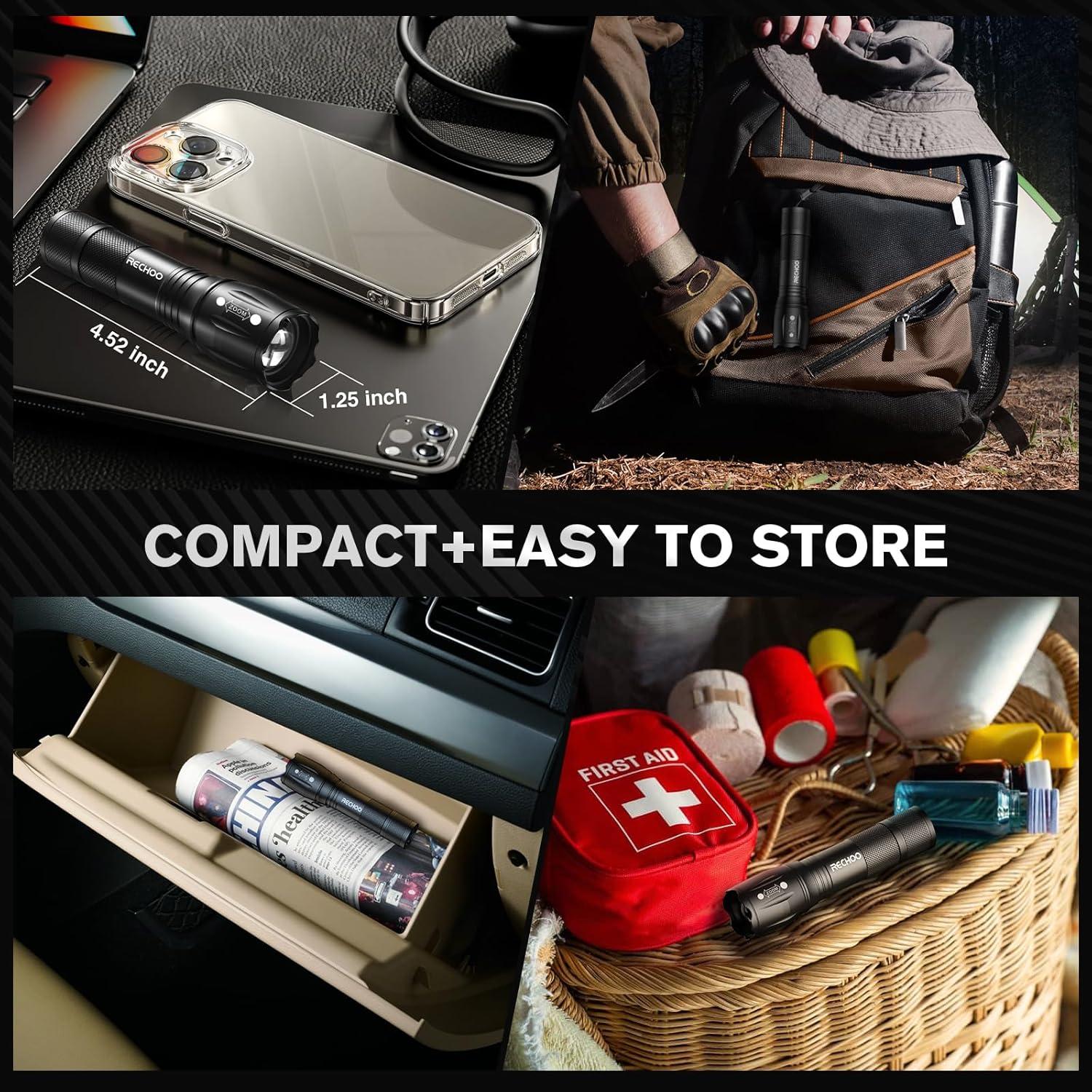 Linternas LED Tácticas RECHOO 6 Paquete con Baterías AAA