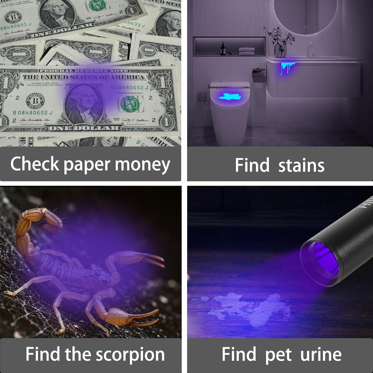 Paquete de 4 Linternas UV Recargables Hilngav 365nm 395nm