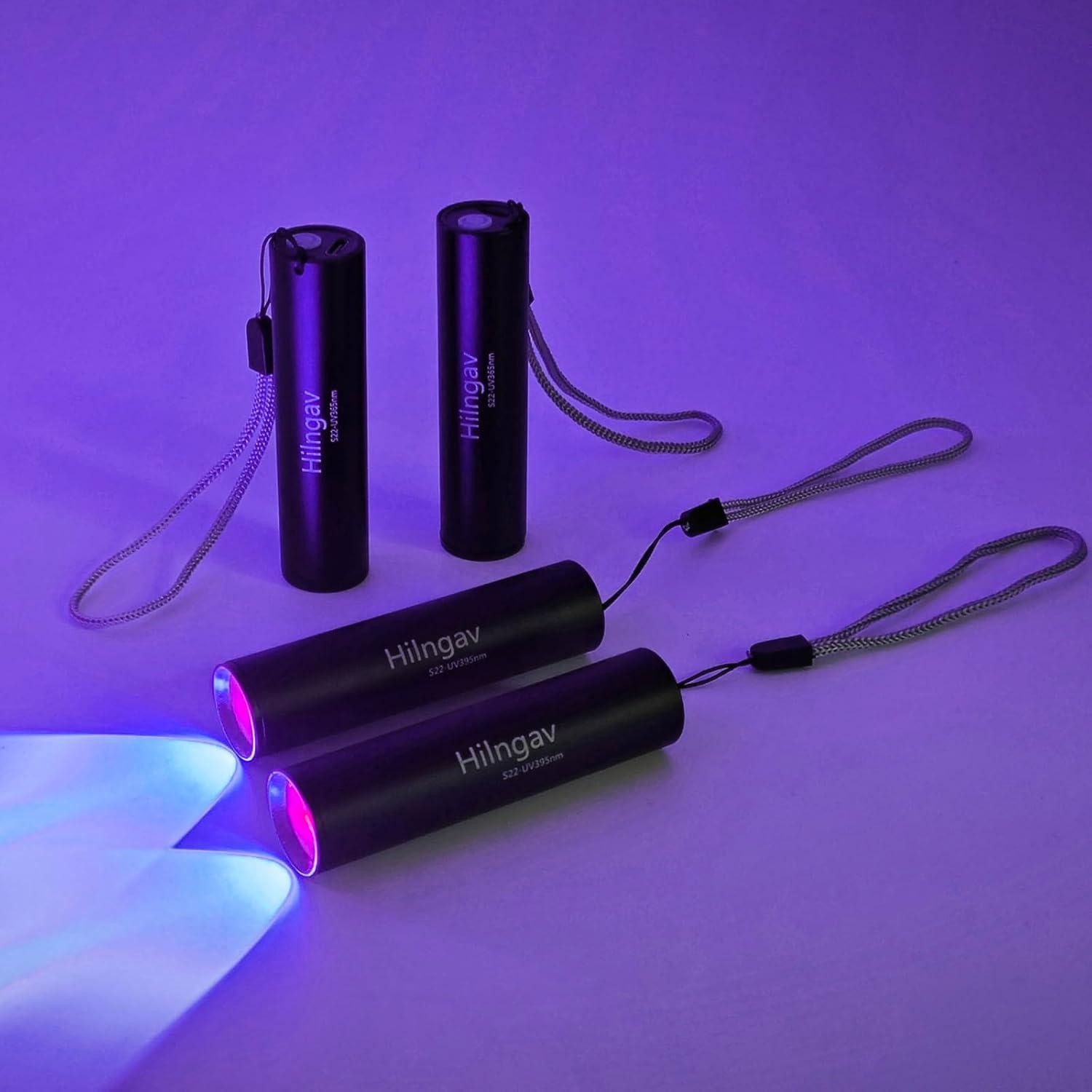 Paquete de 4 Linternas UV Recargables Hilngav 365nm 395nm