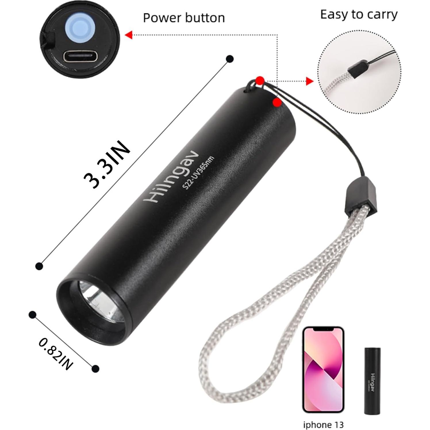 Paquete de 4 Linternas UV Recargables Hilngav 365nm 395nm