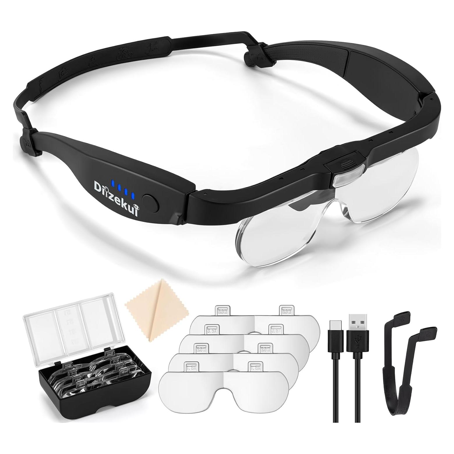 Lupa con Luz Dilzekui 1.5X a 5.0X Recargable con 4 Lentes