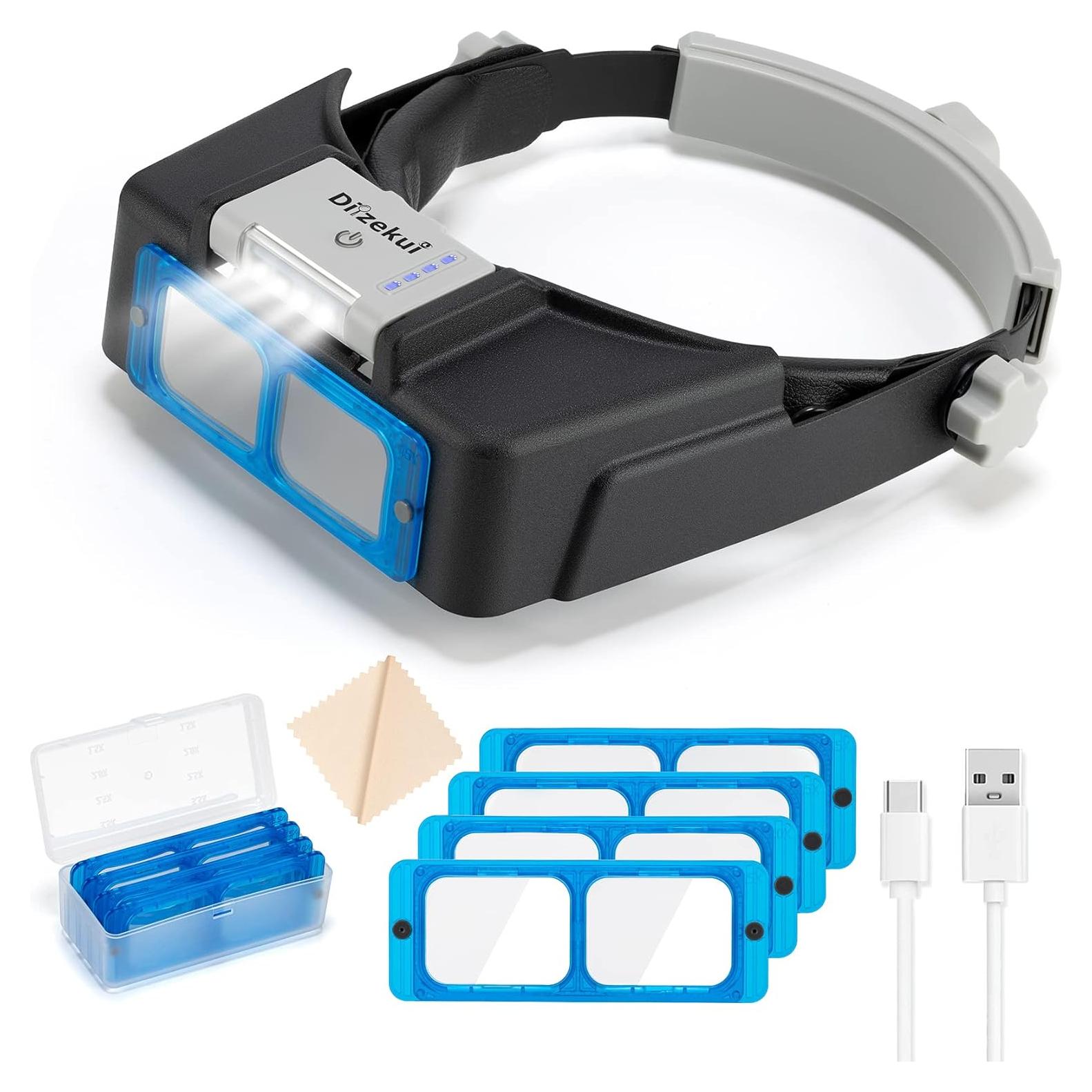 Lupa de diadema Dilzekui con luz LED 1.5X a 3.5X