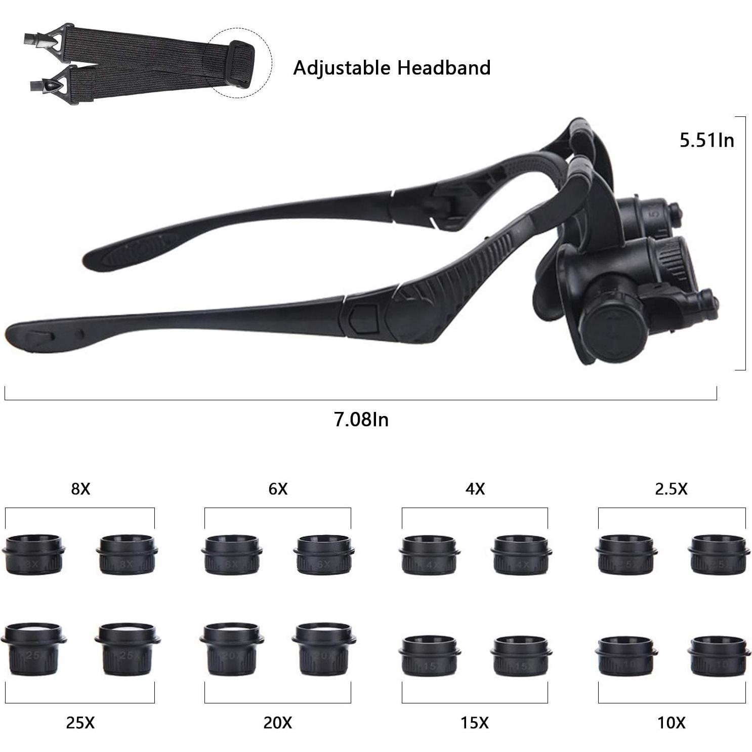 Lupa de Aumento con Luz LED LXIANGN 2.5X a 25X Montada en Cabeza