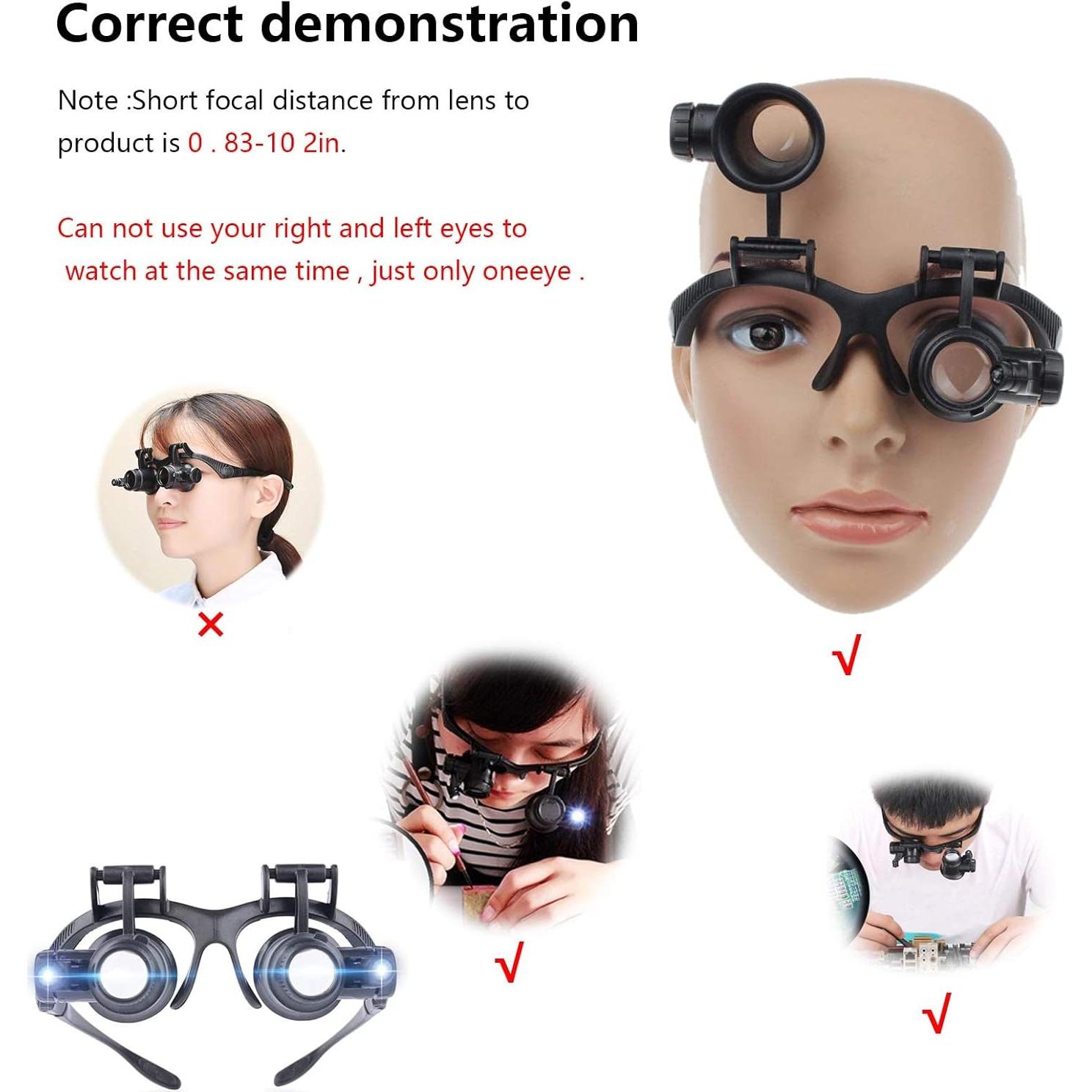 Lupa de Aumento con Luz LED LXIANGN 2.5X a 25X Montada en Cabeza