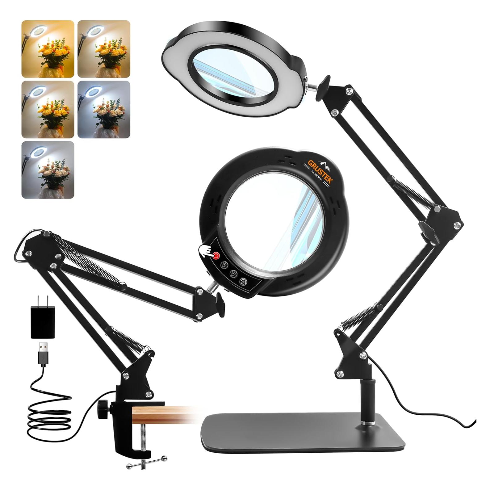 Lupa de Aumento 10X GrusTEK con Luz LED y Soporte Ajustable