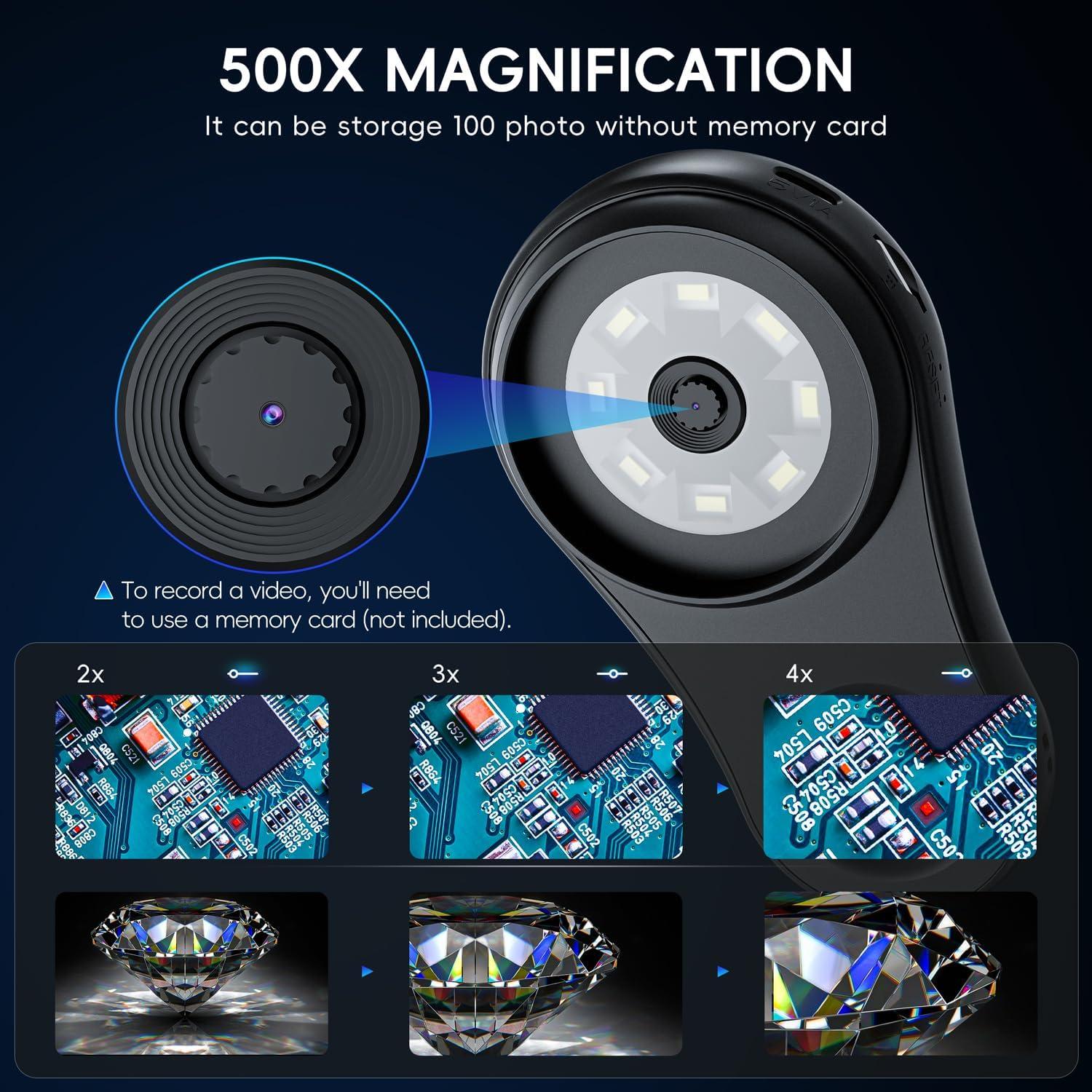 Microscopio Digital de Mano SKYBASIC 500X con Pantalla 2"