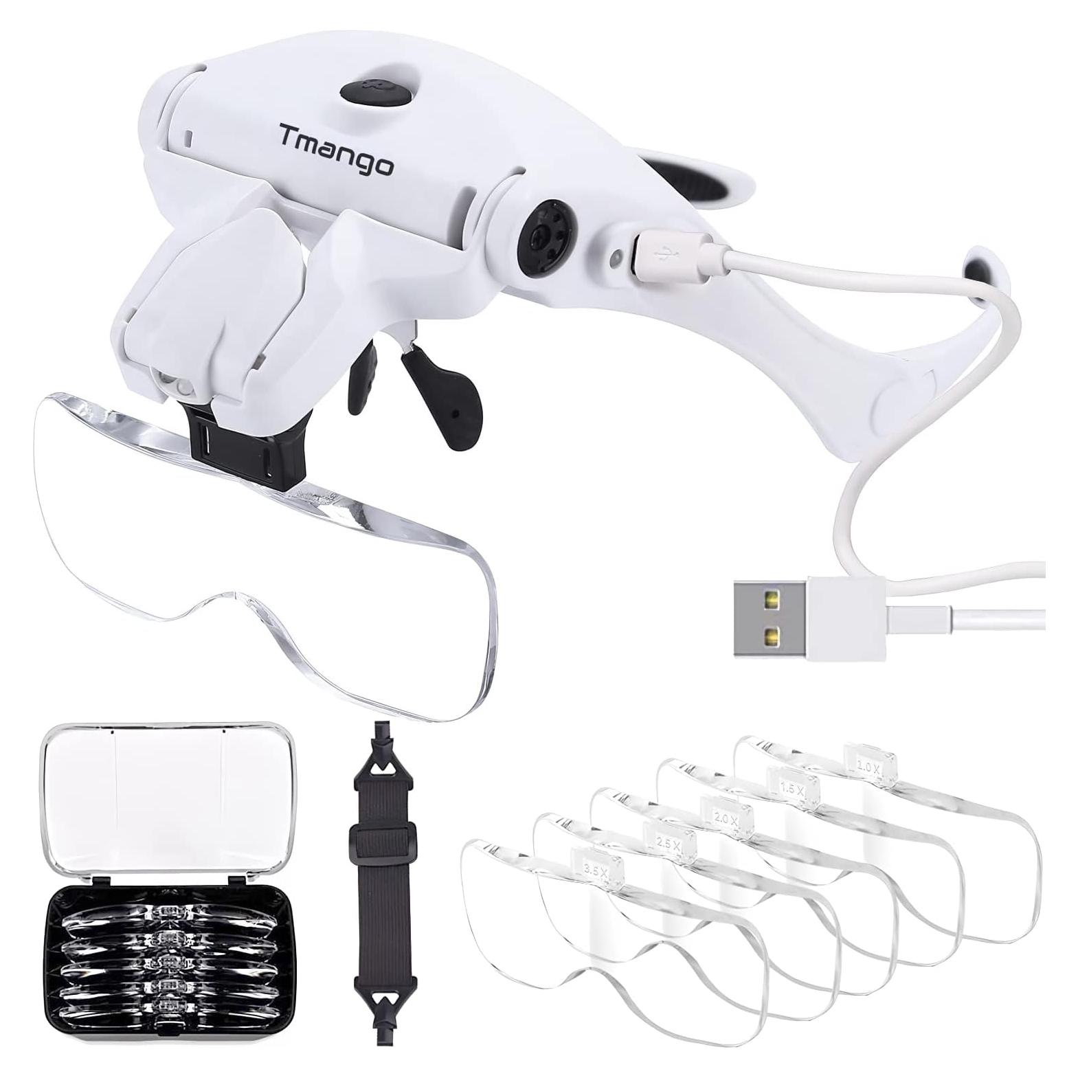 Gafas de aumento recargables TMANGO con luz LED y 5 lentes