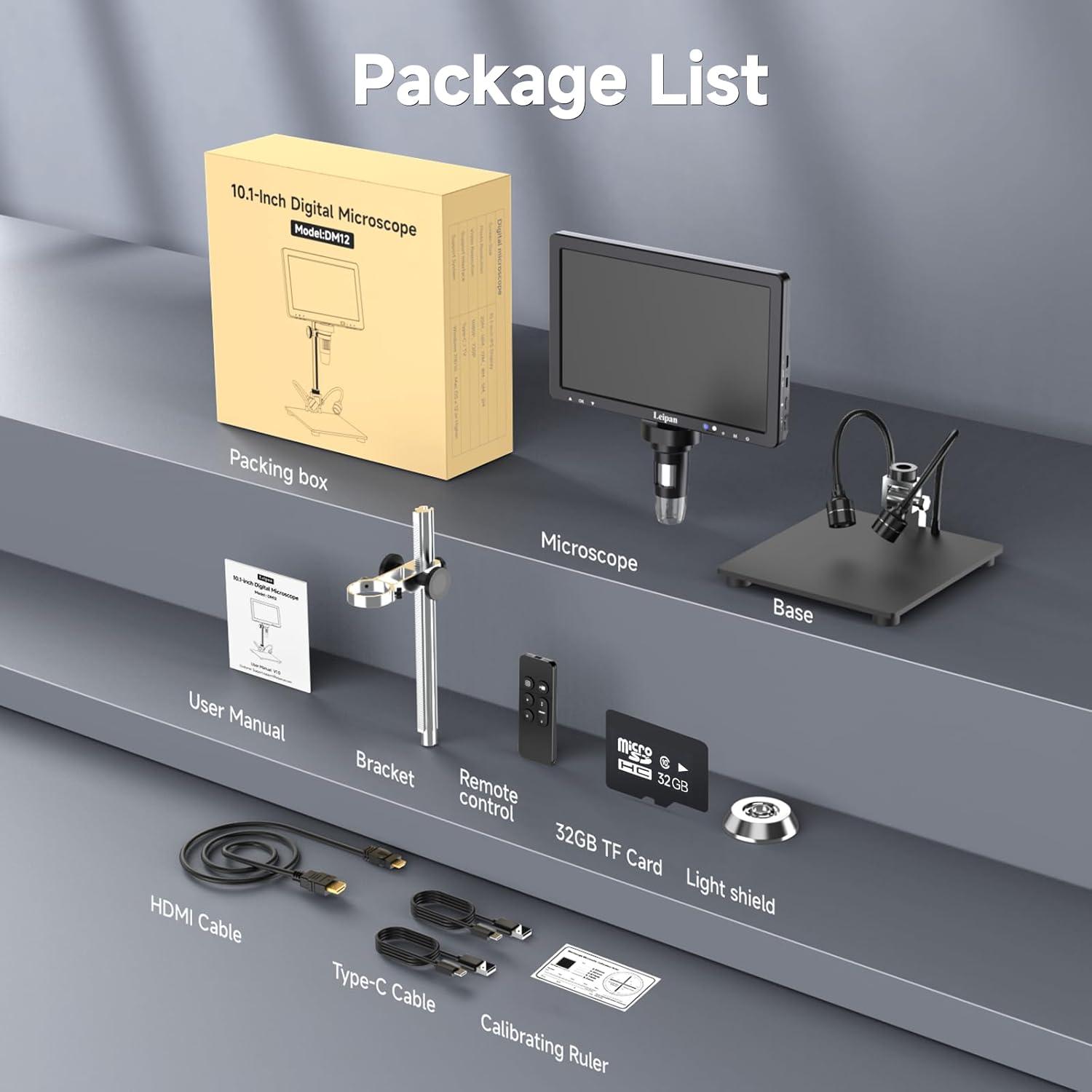 Microscopio Digital DM12 2000X con Pantalla IPS 10.1" y HDMI