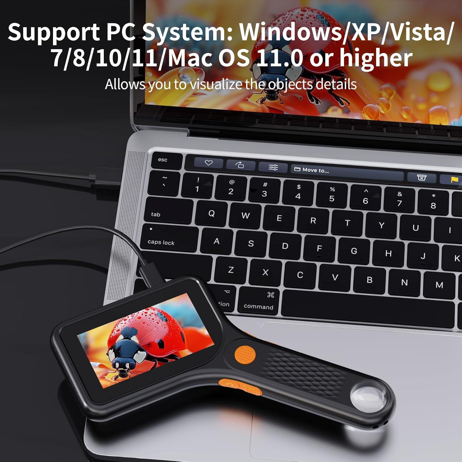 Microscopio Digital USB Ashfly 500X con Pantalla 3" y LED