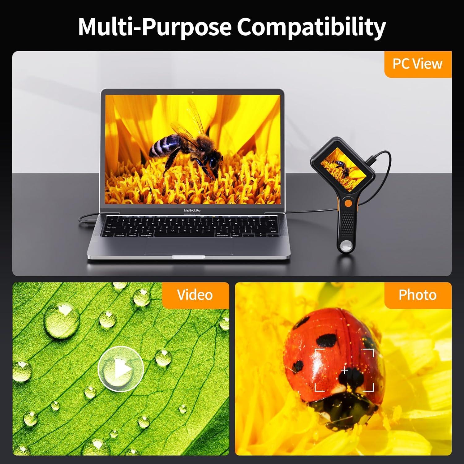 Microscopio Digital USB Ashfly 500X con Pantalla 3" y LED