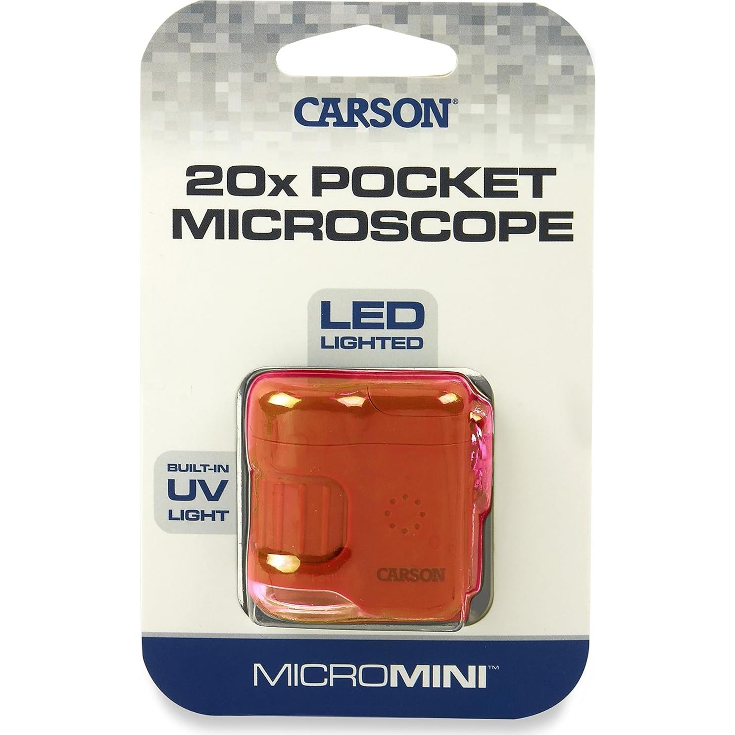 Microscopio de Bolsillo Carson MicroMini 20x con Linterna UV LED Naranja