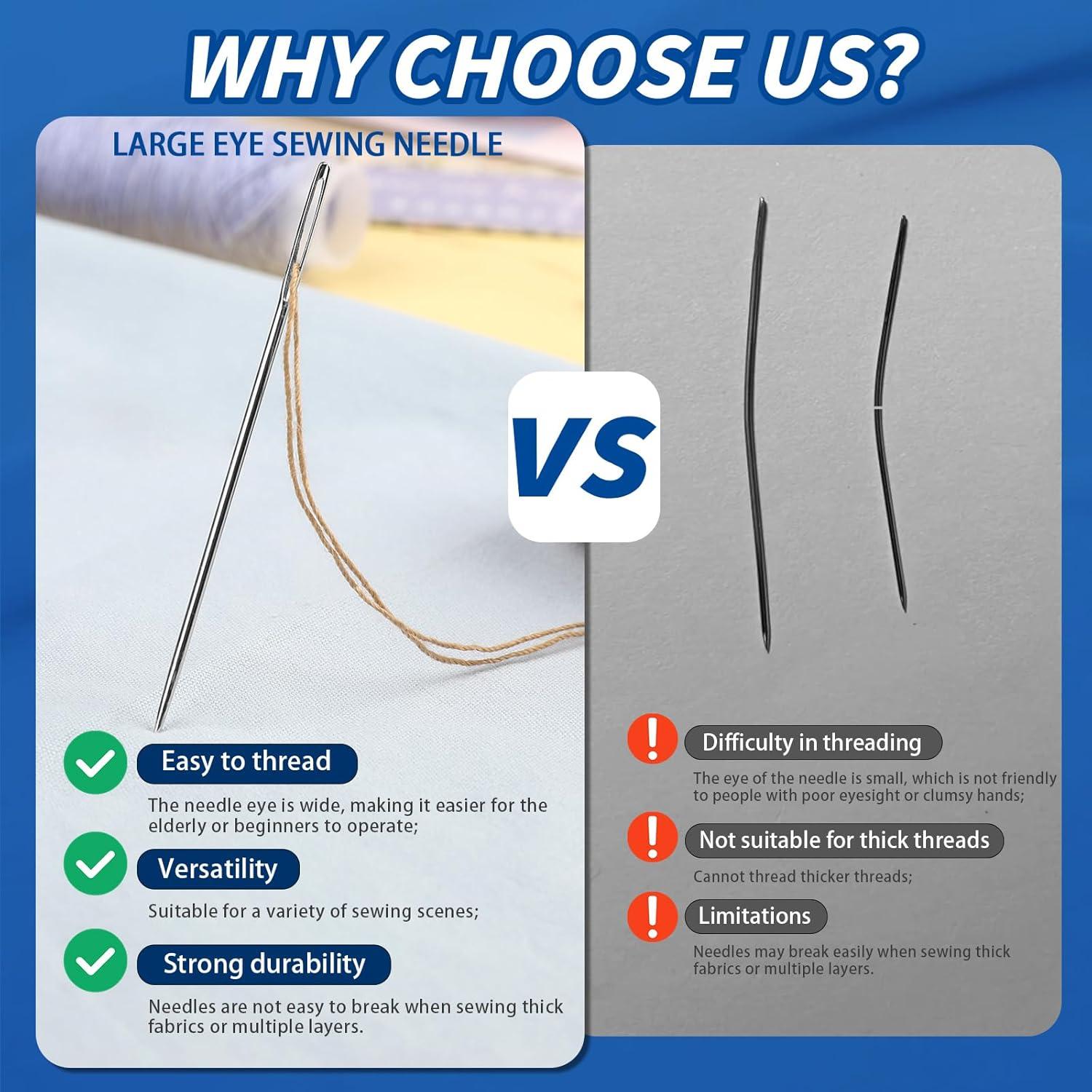 Juego de 35 Agujas de Coser JNENERY de Ojo Grande - Acero Inoxidable