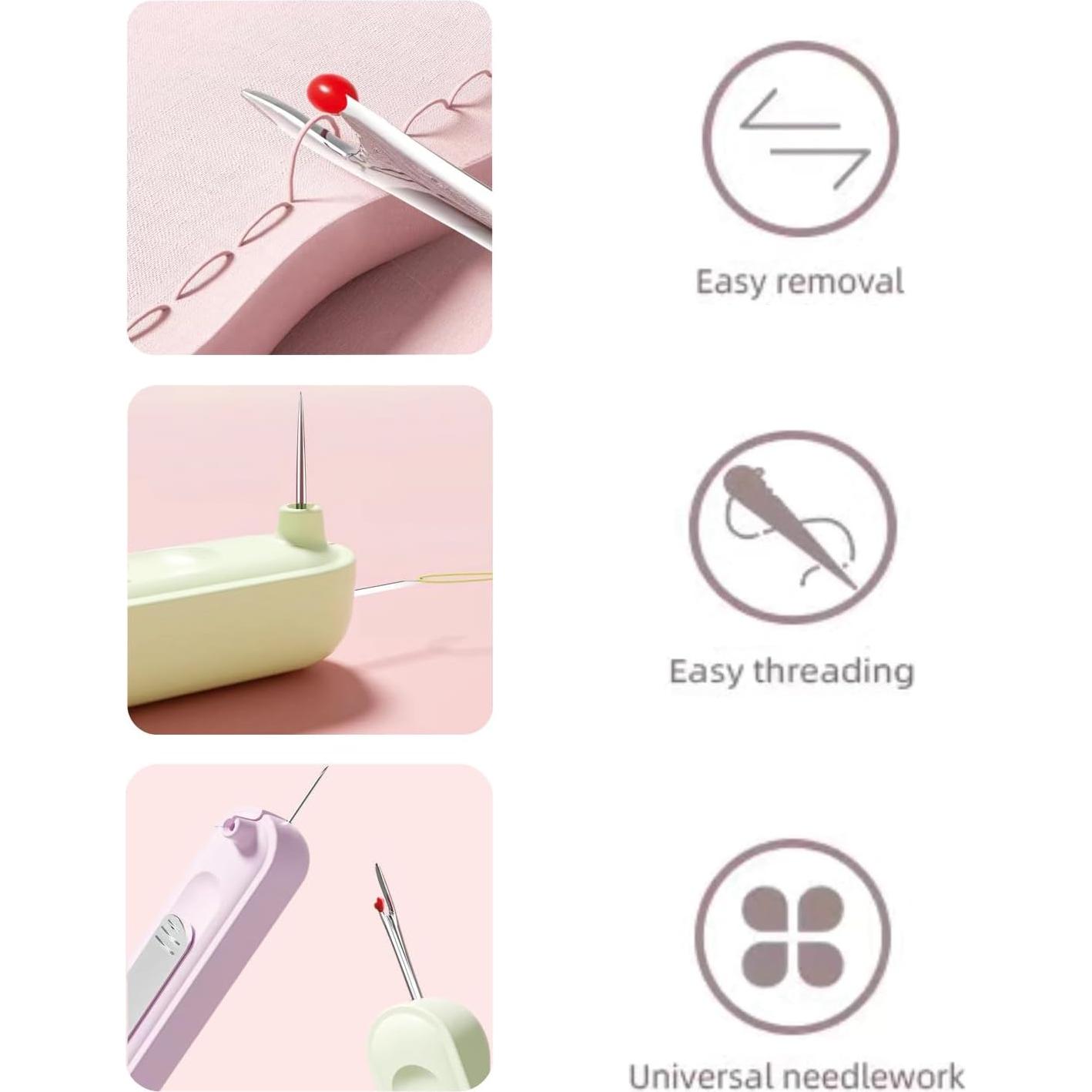 2 in 1 Needle Threader Seam Ripper, Upgraded Needle Threader and Seam Ripper,Quilting Supplies Sewing Kit,Quick Sewing Machine Loop Needle Threaders (1P-Purple)