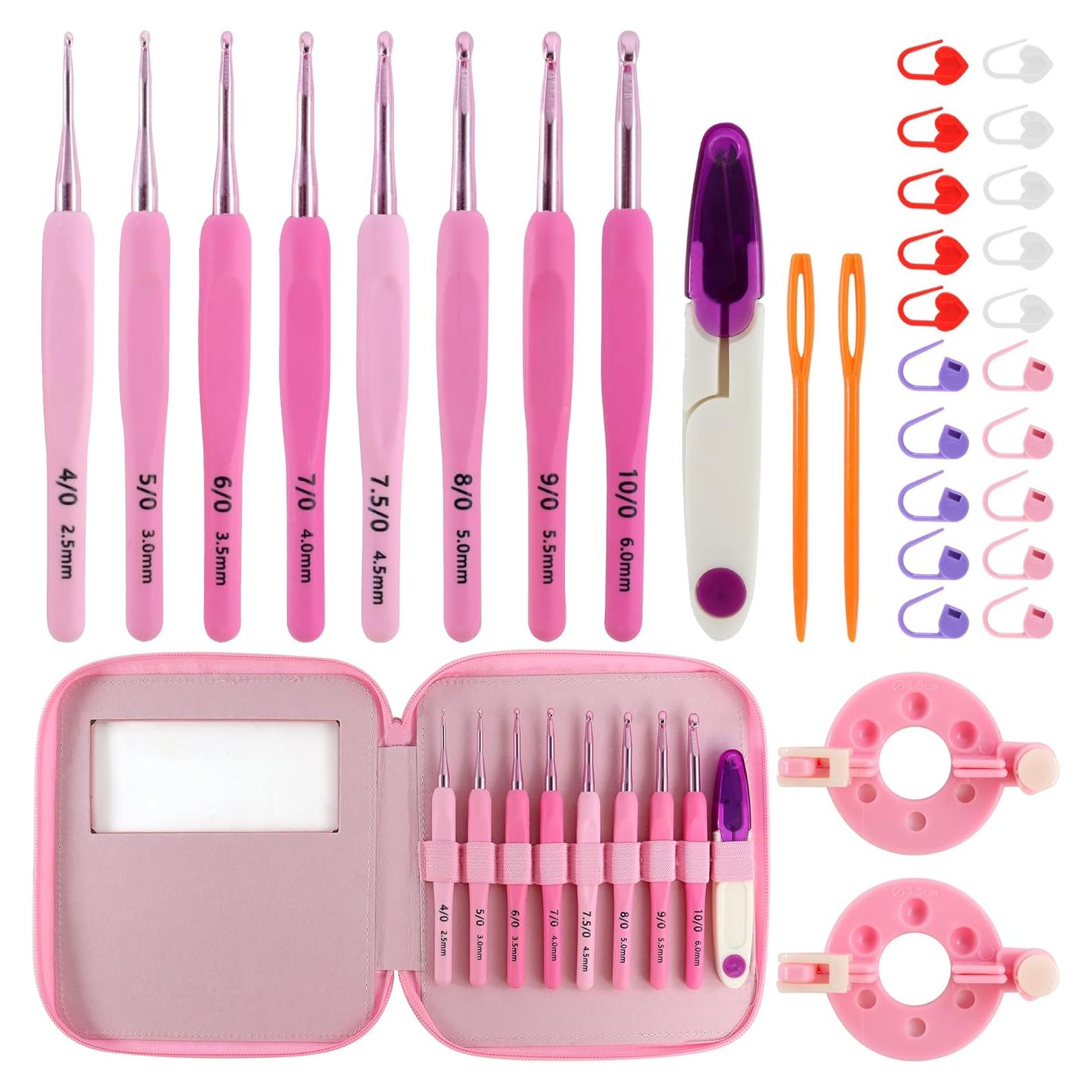 Set de Ganchillos AEXHOT 34 Piezas 2.5-6 mm Ergonomicos Rosa