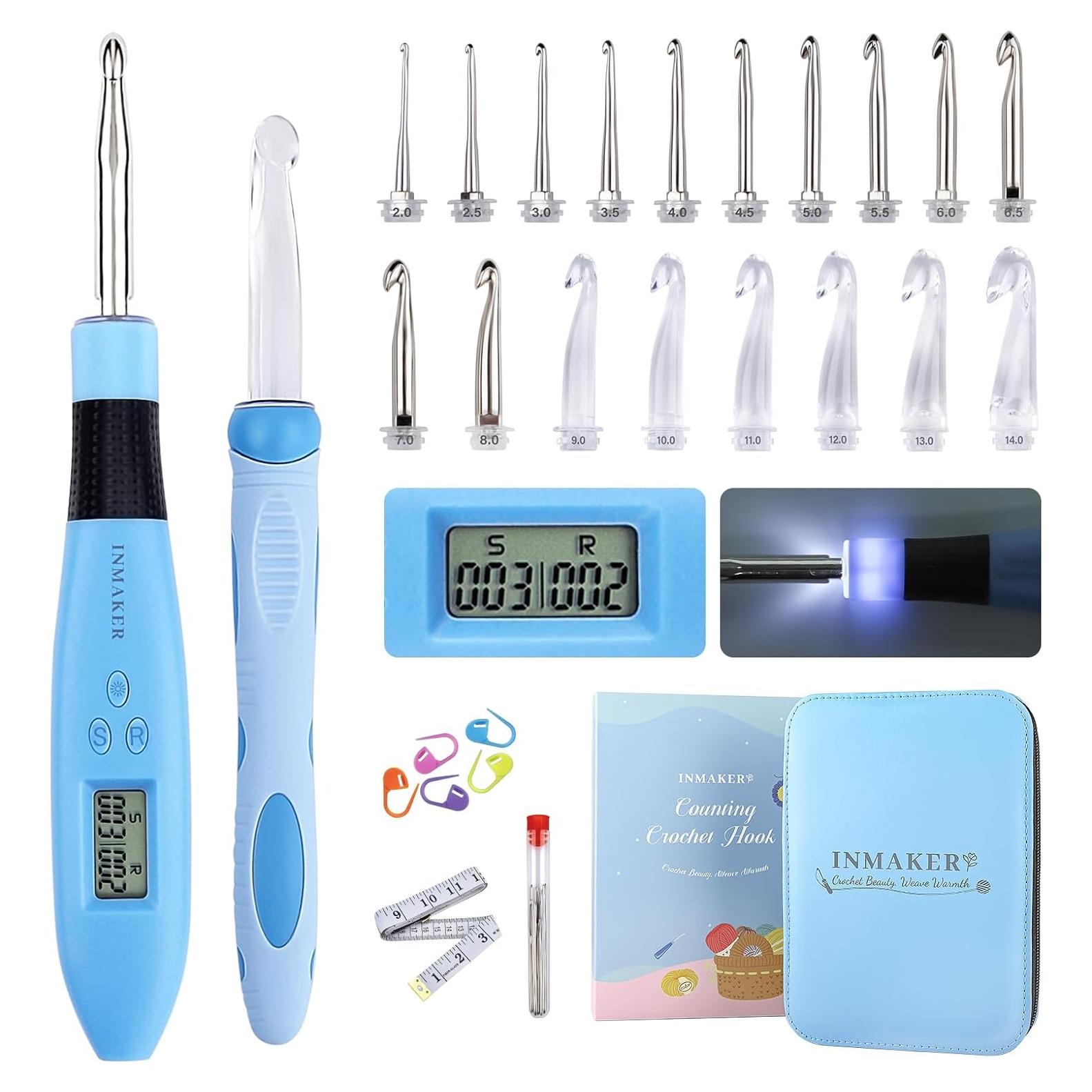 Set de Ganchos de Crochet Iluminados INMAKER 18 Piezas Ergonomicos