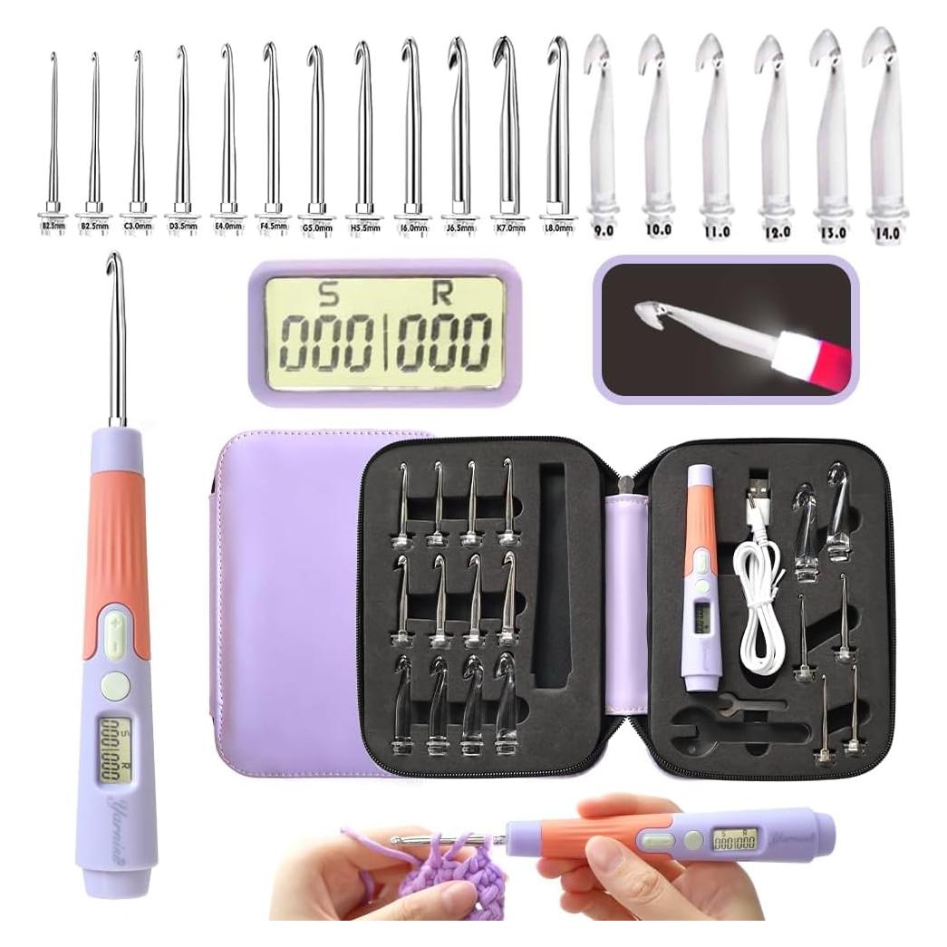 Ganchos de Crochet Digital Yarniss con Luz y Contador 2.0-14.0mm