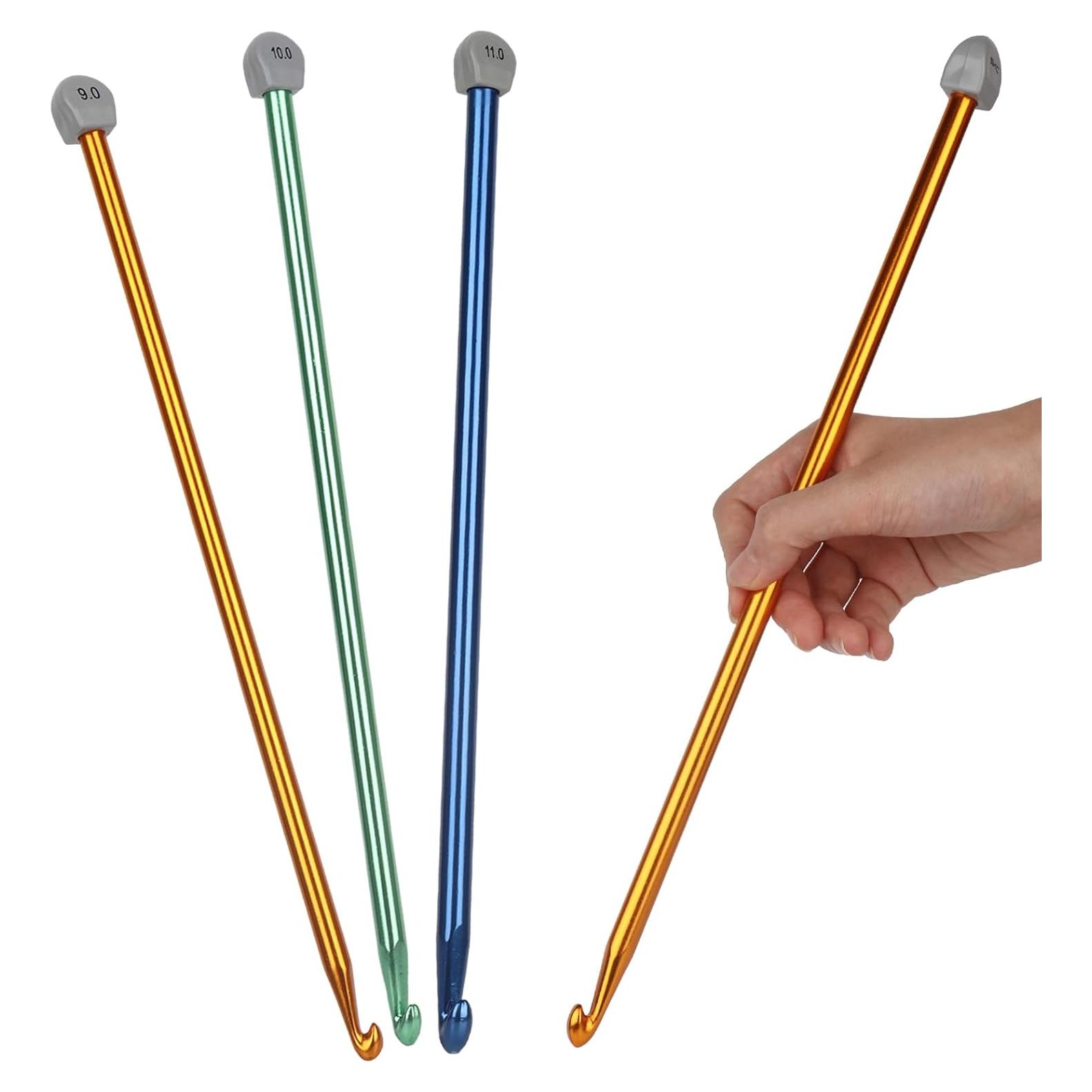 Juego de Ganchillos Tunecinos Coopay 3PCS 9-11mm Aluminio 35cm