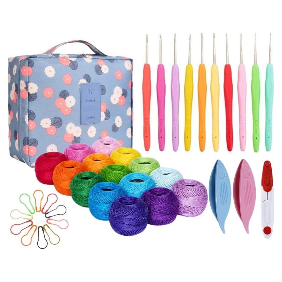Kit Completo de Crochet Lewhoo - 15 Bolas Hilo Algodón y 10 Ganchos