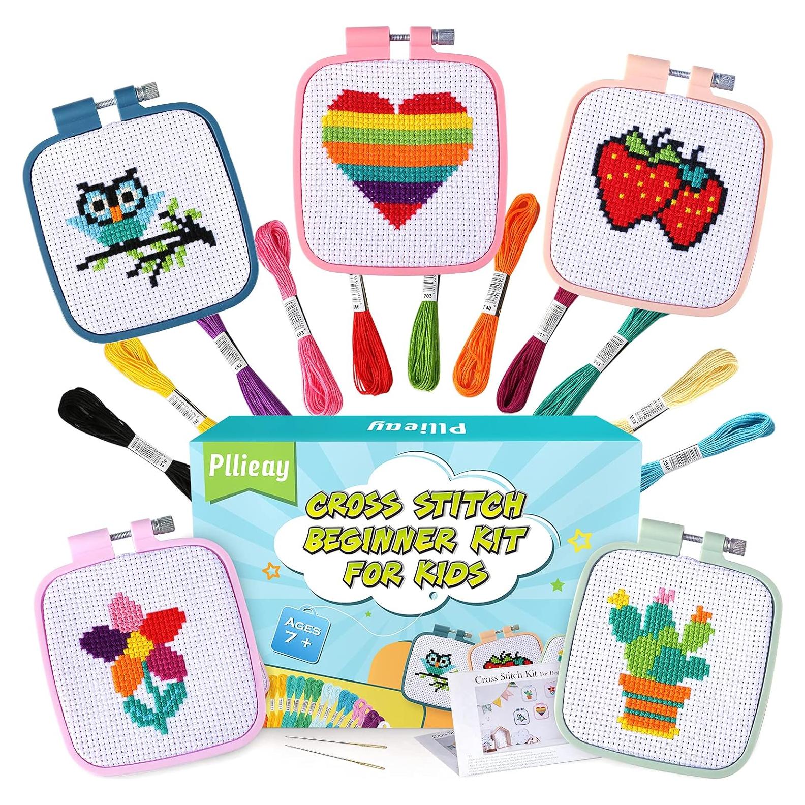 Kit de Punto de Cruz Pllieay para Niños - 5 Proyectos y Hilos