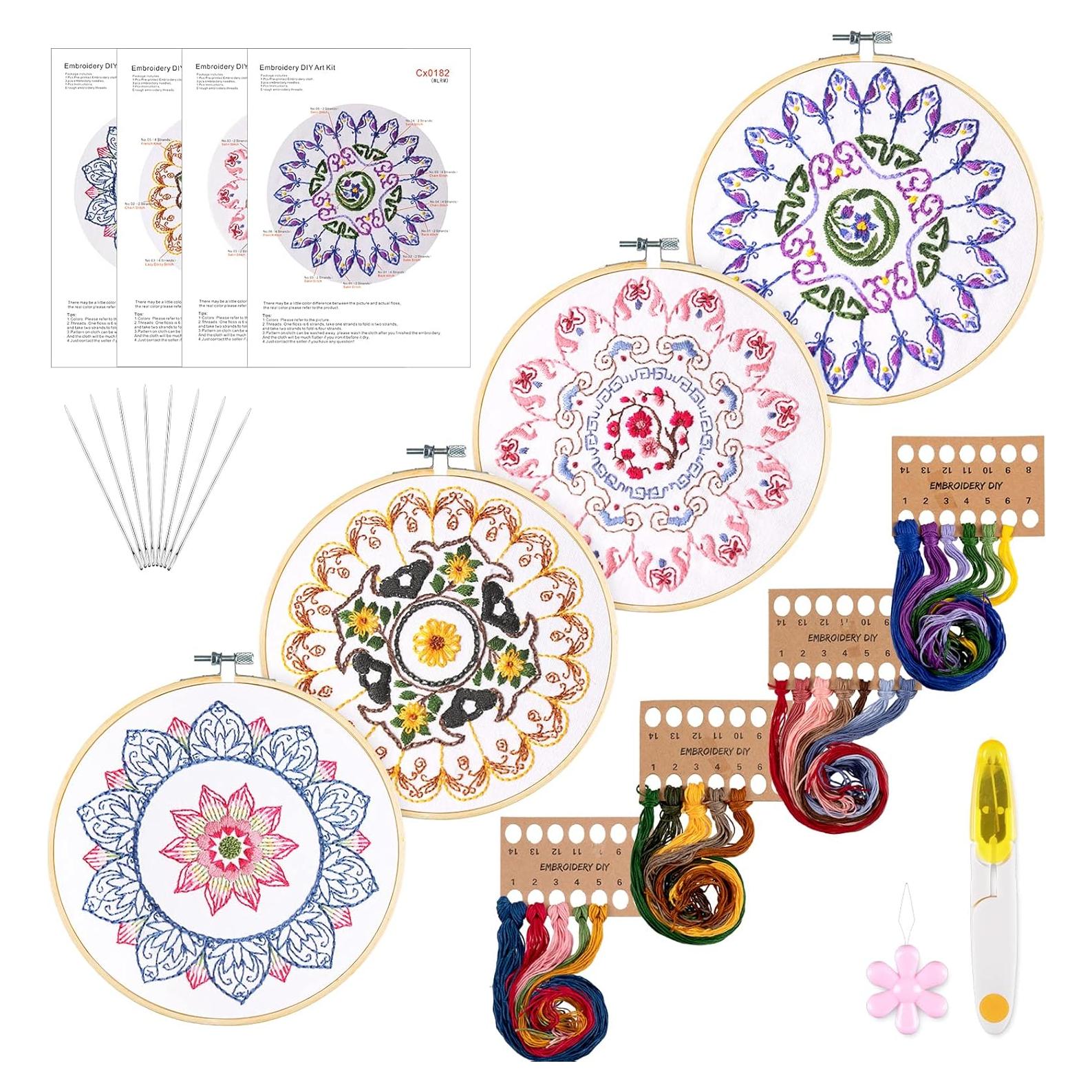 Kit de Bordado Mandala Whaline para Principiantes 4 Piezas