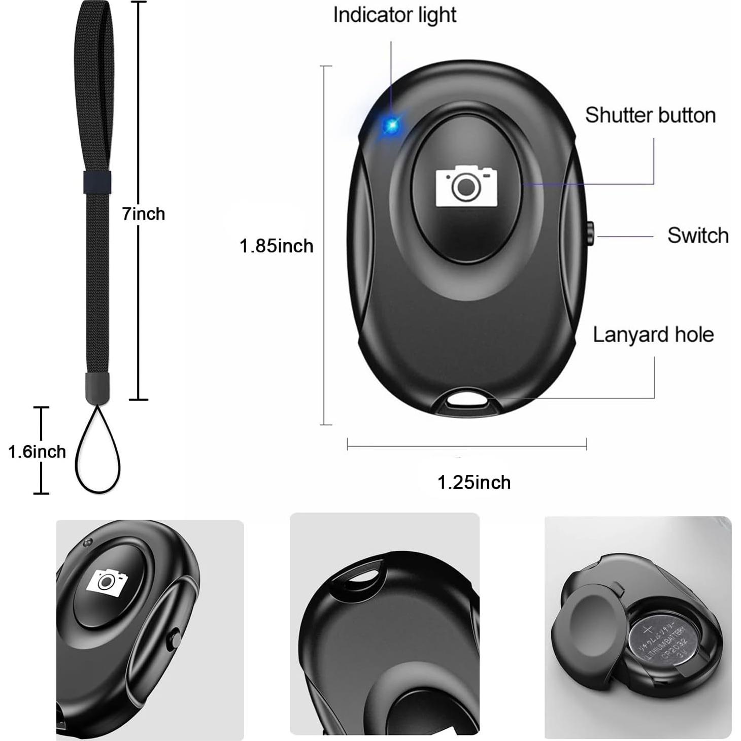 Generic Wireless Camera Shutter Clicker | Camera Shutter Remote Control for iPhone & Android Smartphones | Wireless Remote Control Selfie Button - Includes Wrist Strap, Black