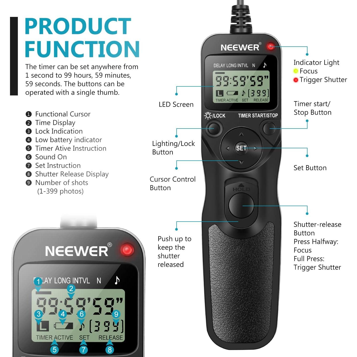 Disparador Remoto Digital Neewer para Nikon DSLR con Temporizador