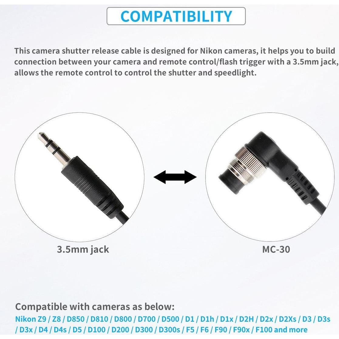 Cable de liberación del obturador remoto Keabroir N1 100cm para Nikon