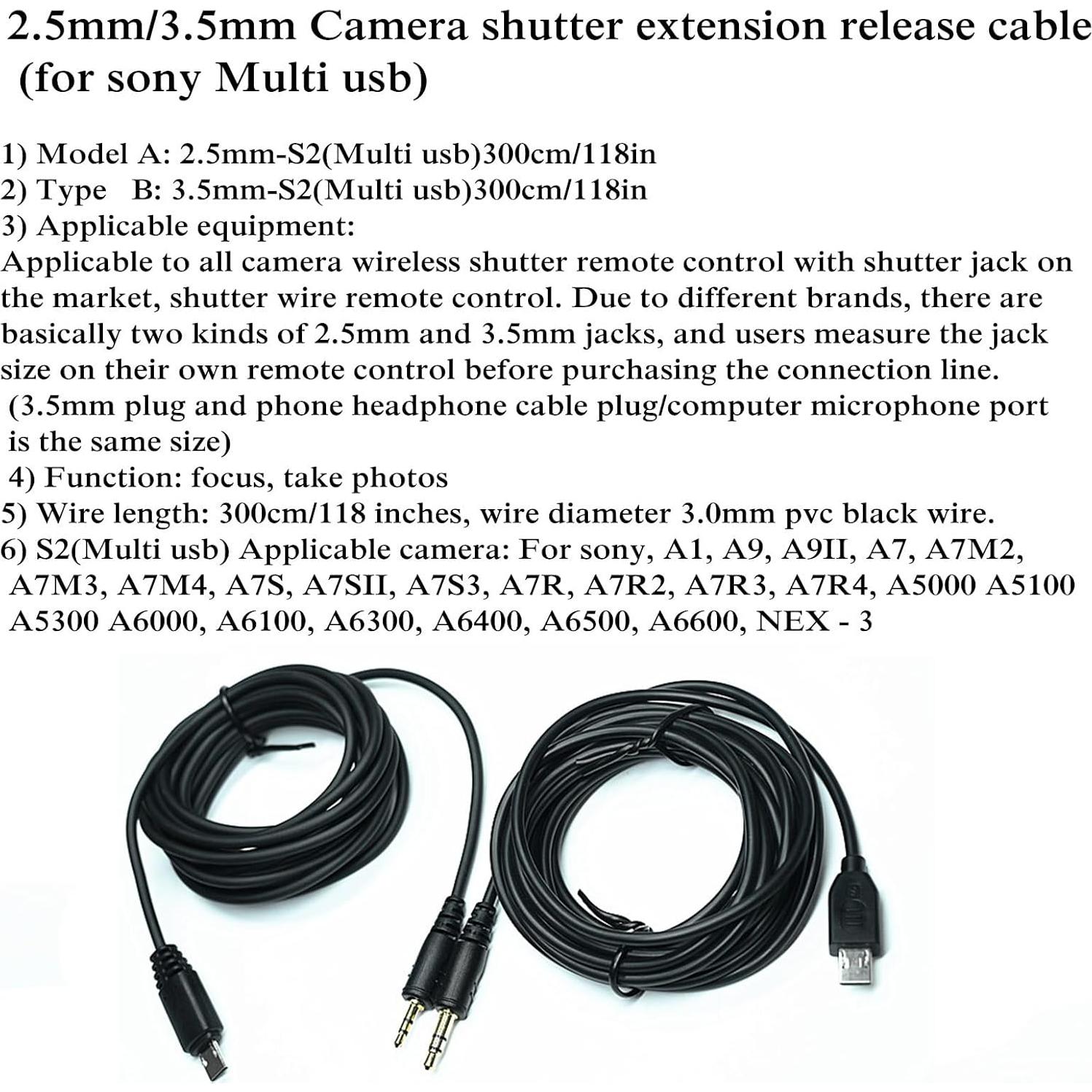 Cable de Extensión 300cm DYTDIEYINGTU 3.5mm-S2 para Cámara Sony