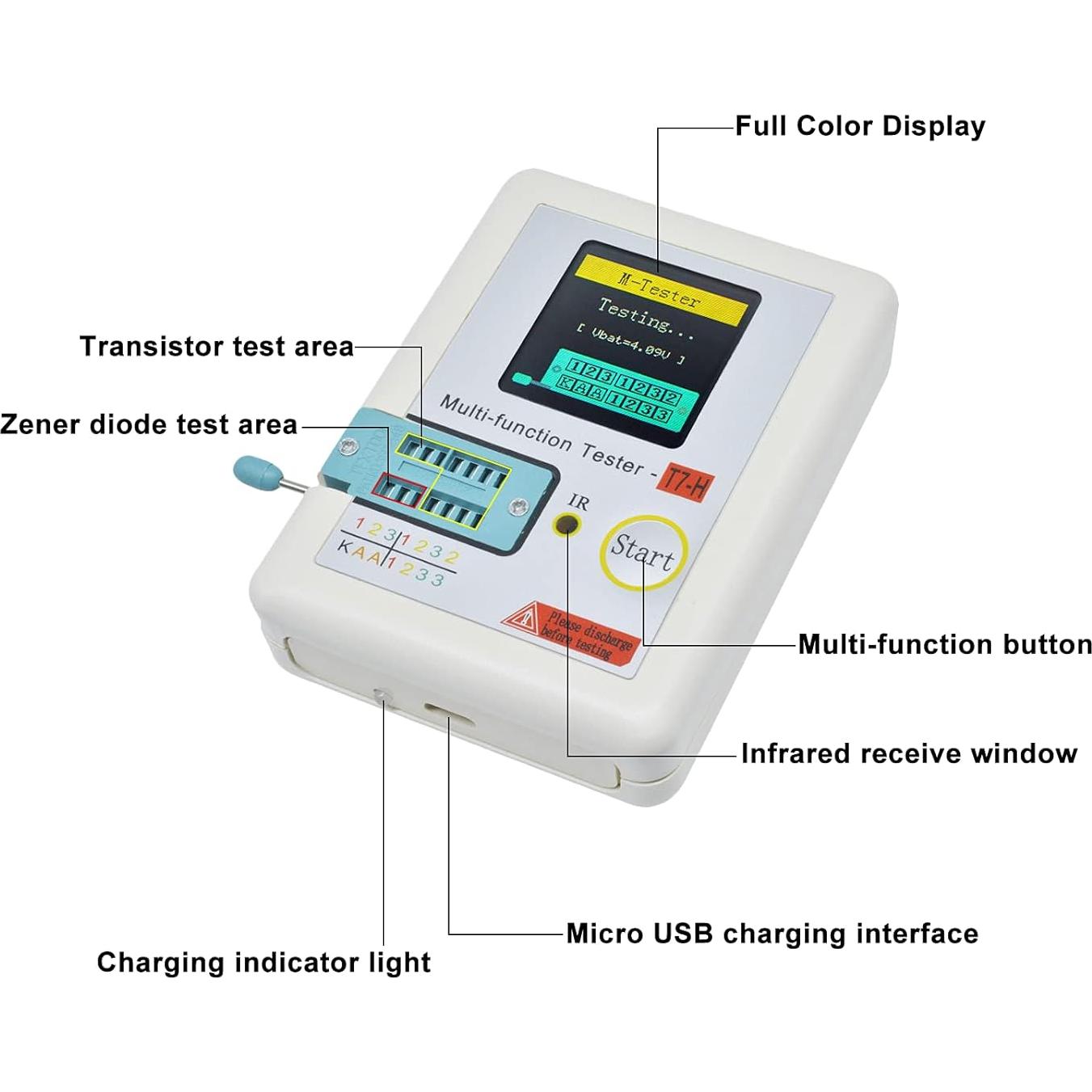 Probador de Transistores LCR Aideepen TC-T7-H Pantalla LCD