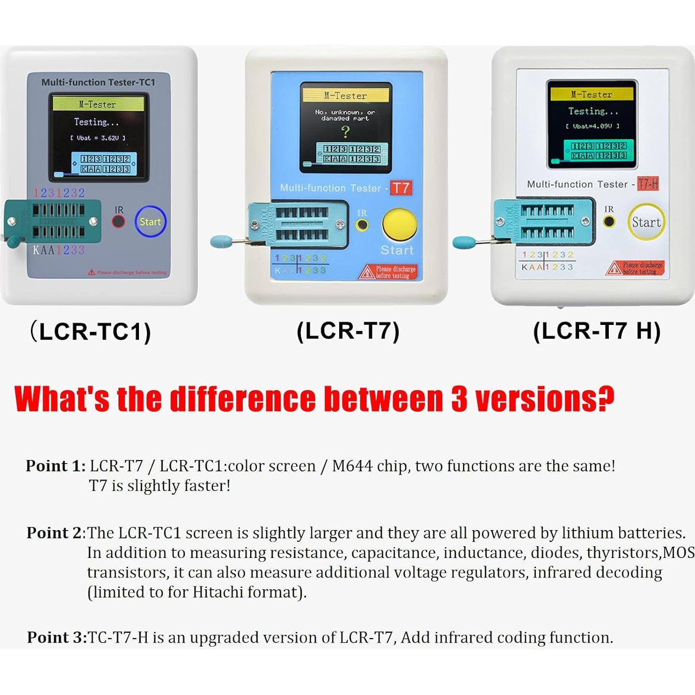 Probador de Transistores LCR Aideepen TC-T7-H Pantalla LCD