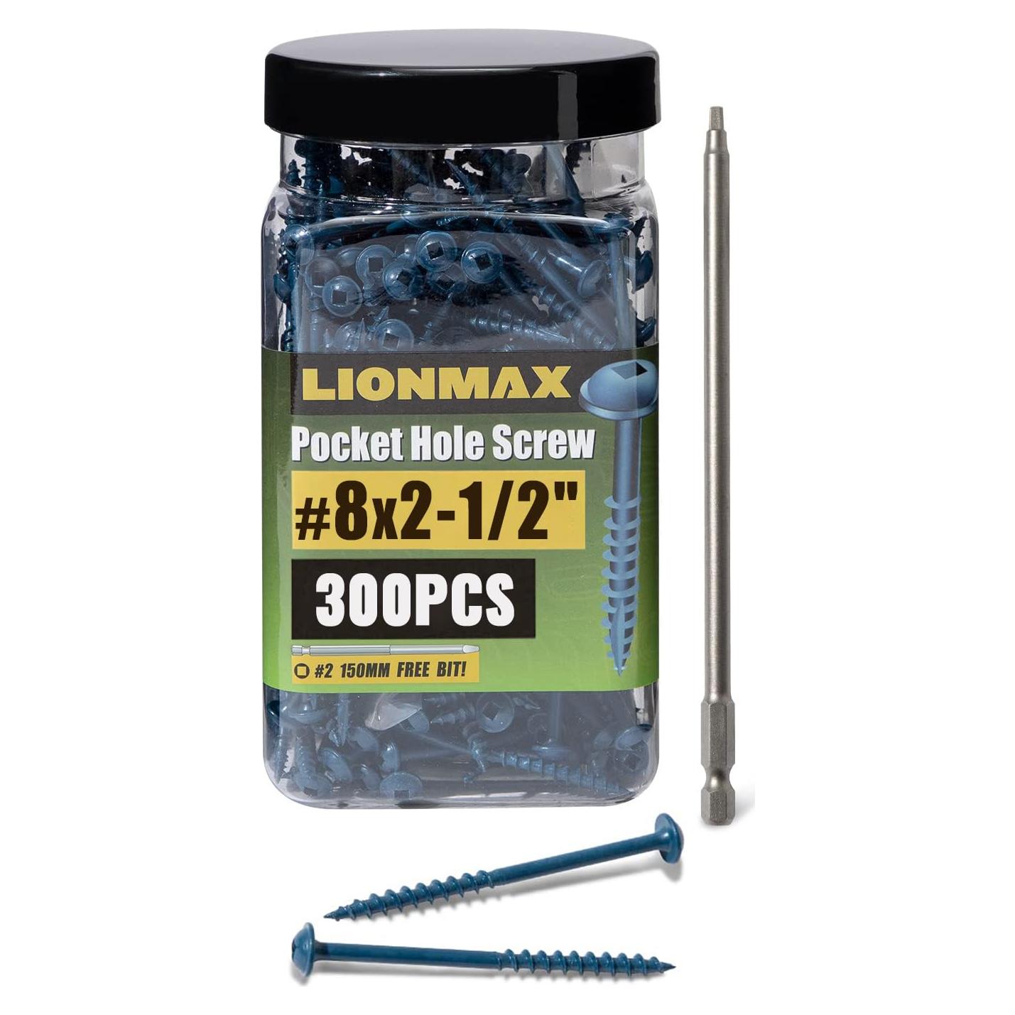 Tornillos de Agujero de Bolsillo LIONMAX #8 x 63.5 mm - 300 Piezas