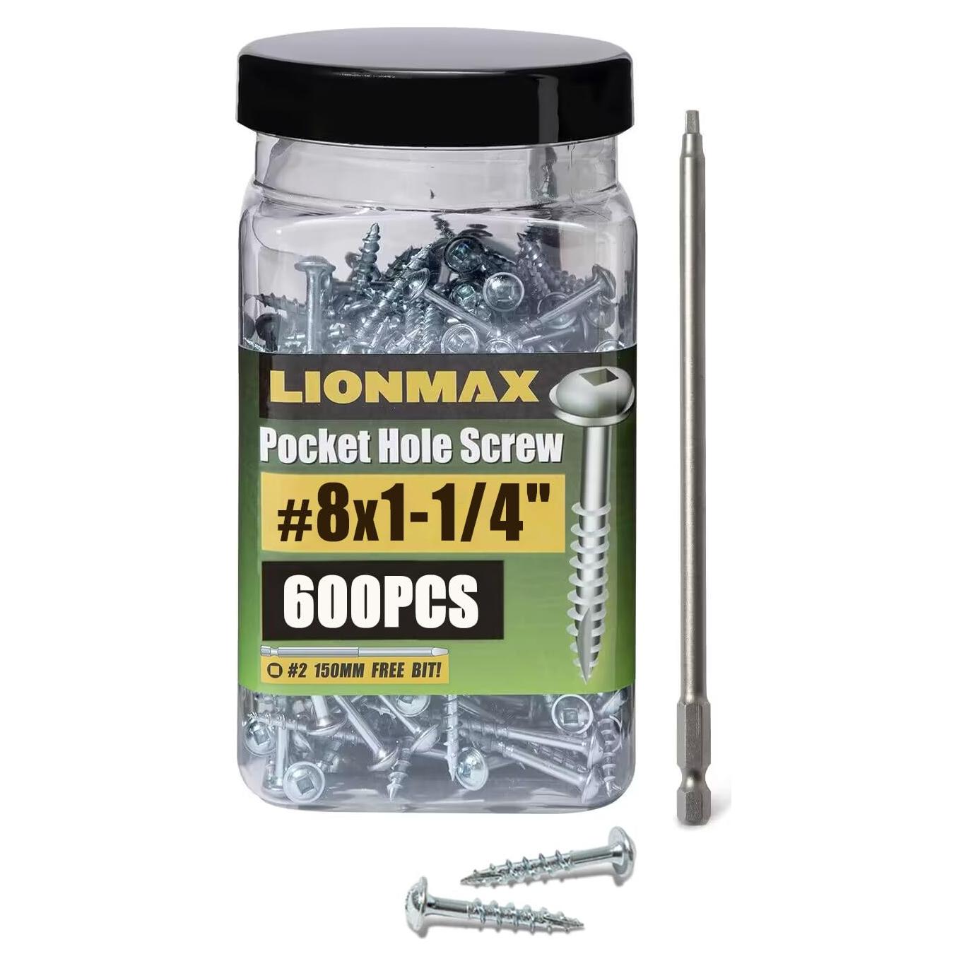 Tornillos para Agujeros de Bolsillo LIONMAX #8 x 31.75 mm, 600 PCS