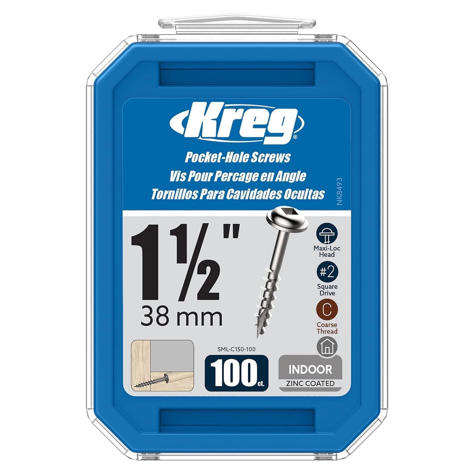 Tornillos de bolsillo Kreg SML-C150-100 Zinc 1.5" (100 unidades)