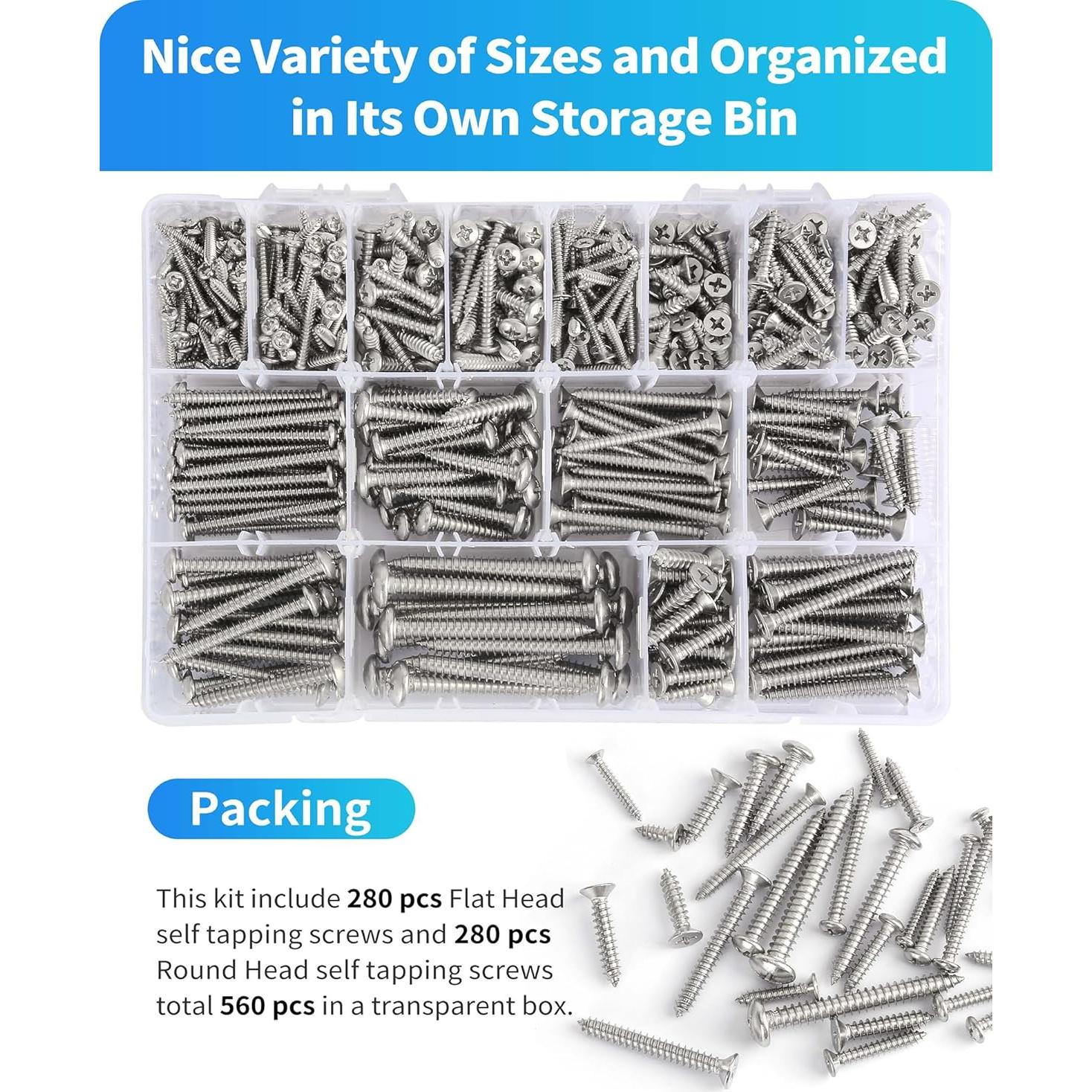 560 Tornillos Autoperforantes de Acero Inoxidable DIVANC M3-M6