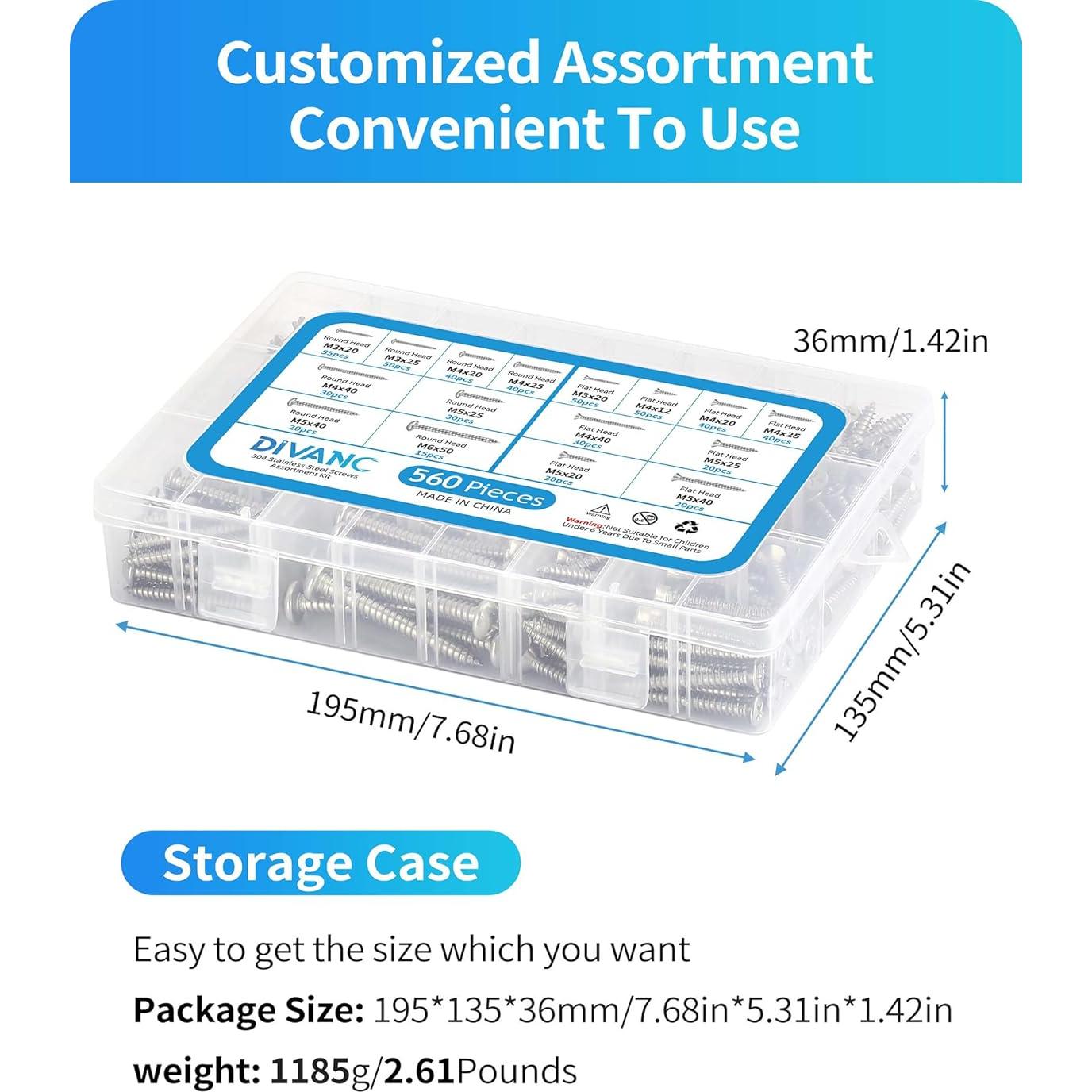 560 Tornillos Autoperforantes de Acero Inoxidable DIVANC M3-M6